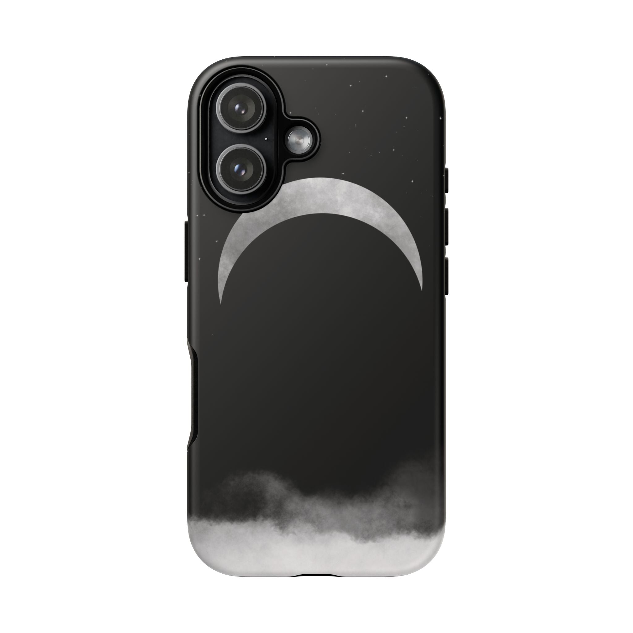 Lunar Crescent Tough Phone Case — Black Moon & Fog Protective Cover