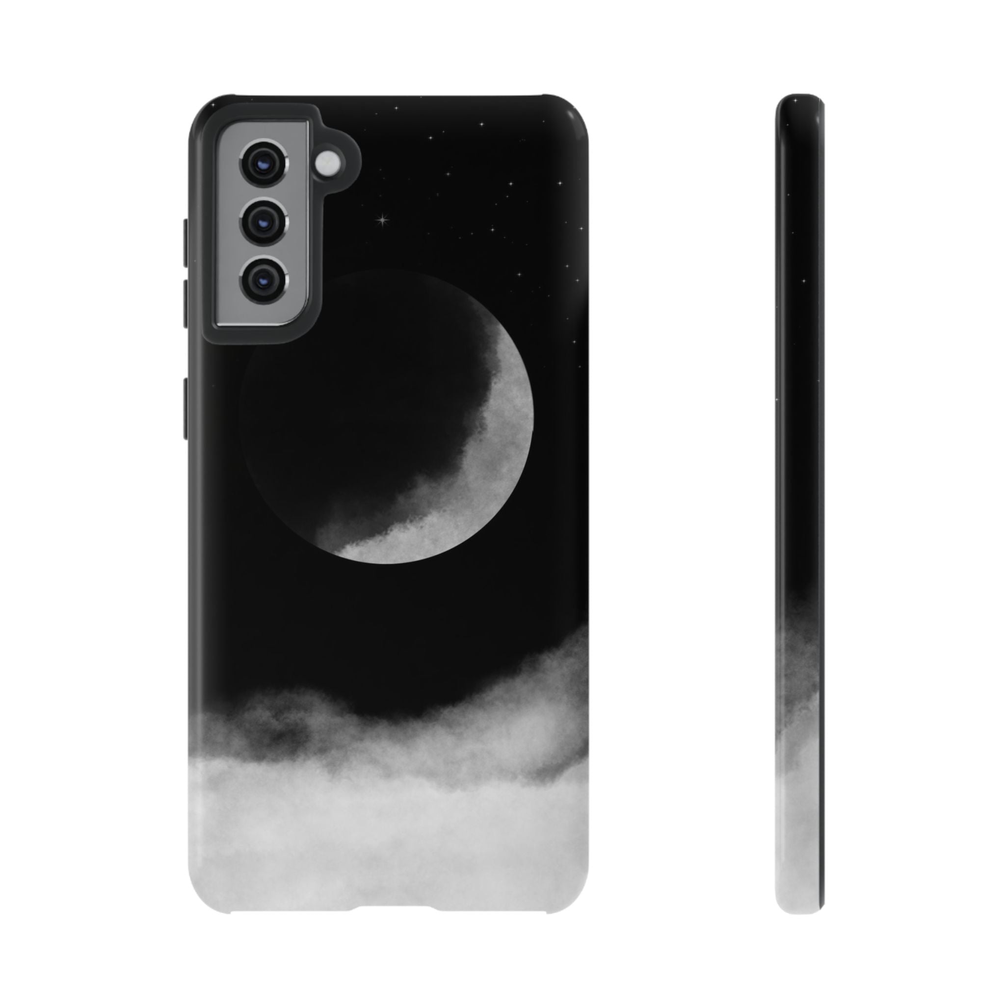Moonlit Cloud Phone Case — Black Crescent Night Sky iPhone Cover