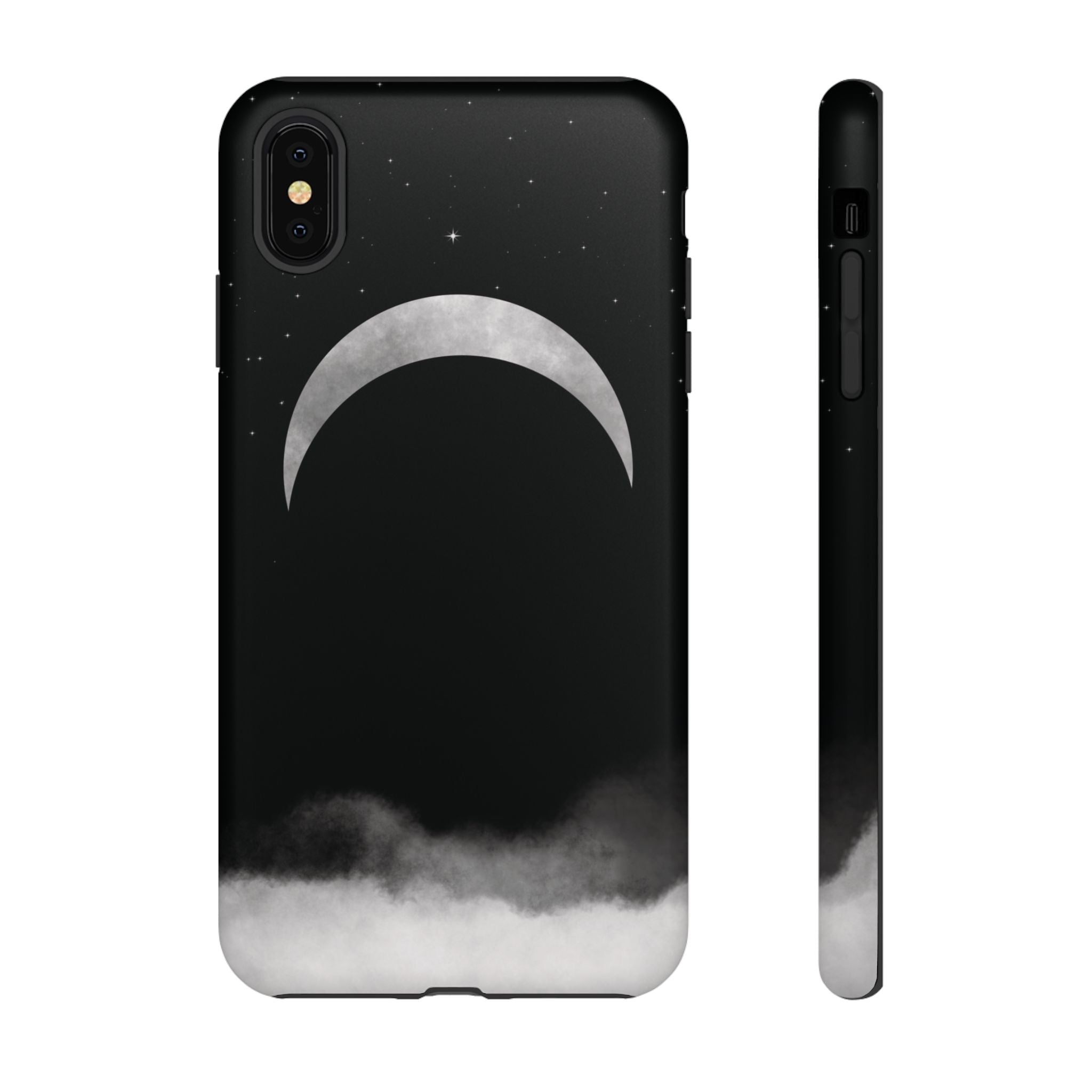 Lunar Crescent Tough Phone Case — Black Moon & Fog Protective Cover