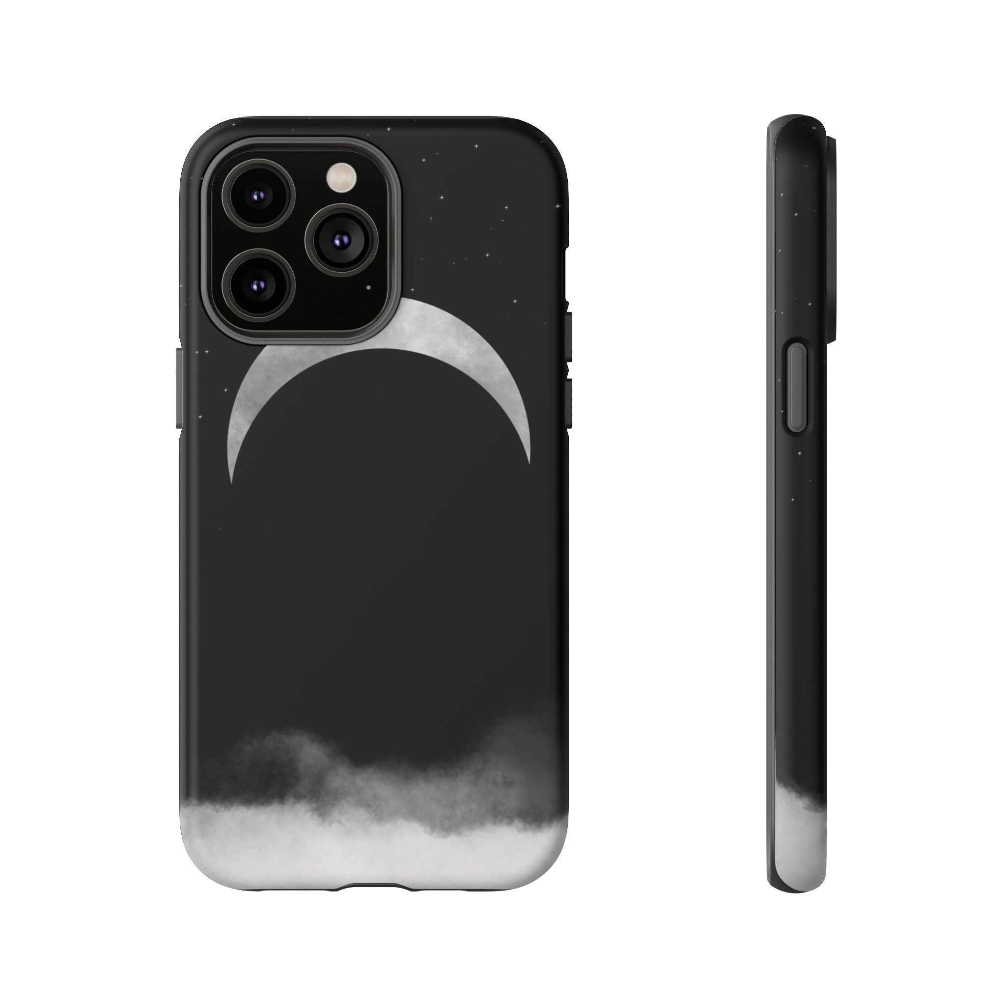 Lunar Crescent Tough Phone Case — Black Moon & Fog Protective Cover
