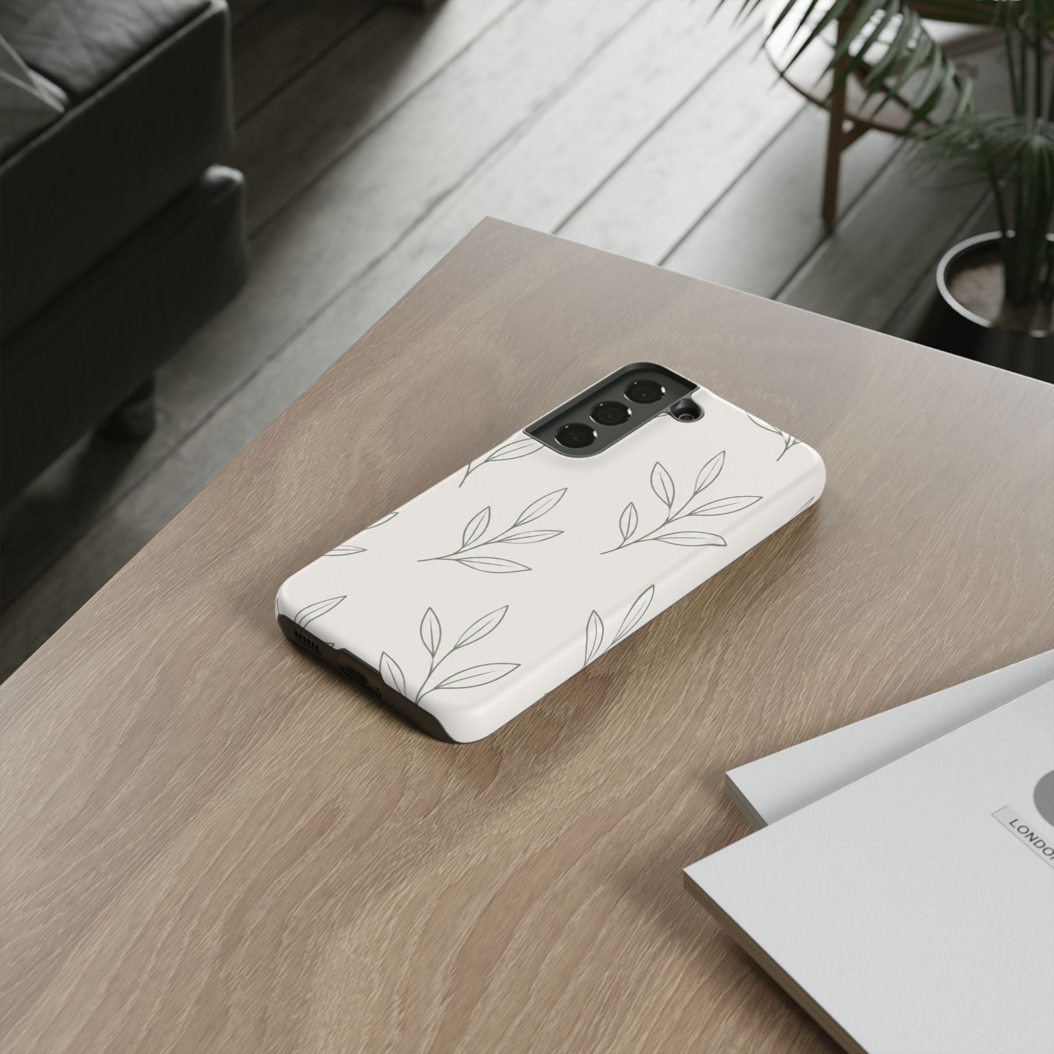 Floral Leaf Tough Phone Case — Minimal Botanical Protective Phone Cover