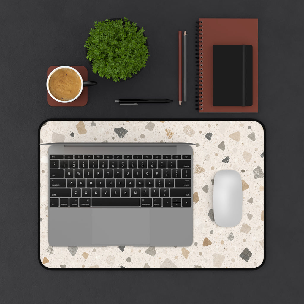 Terrazzo Neutral Desk Mat — Beige Speckled Mousepad Surface