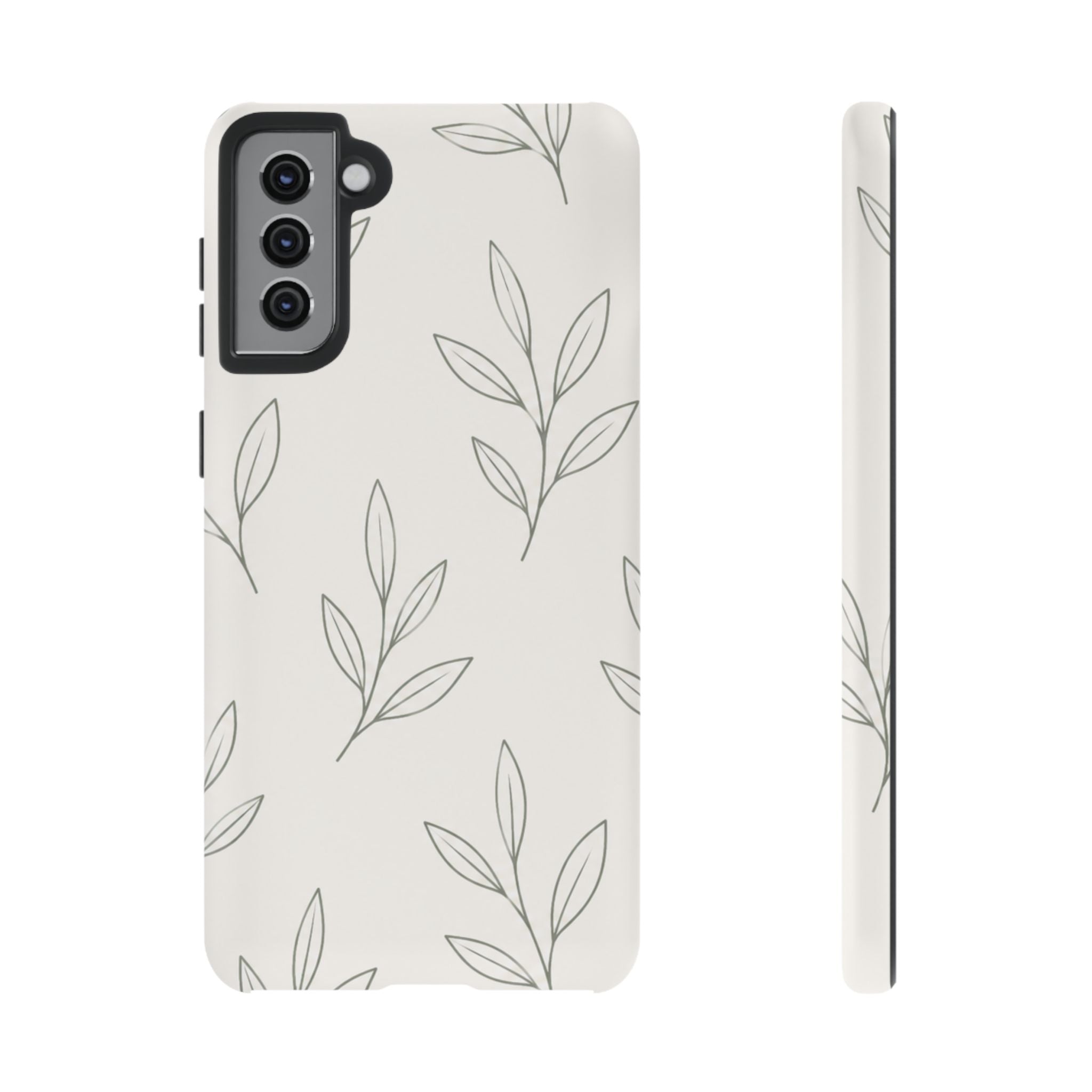 Floral Leaf Tough Phone Case — Minimal Botanical Protective Phone Cover
