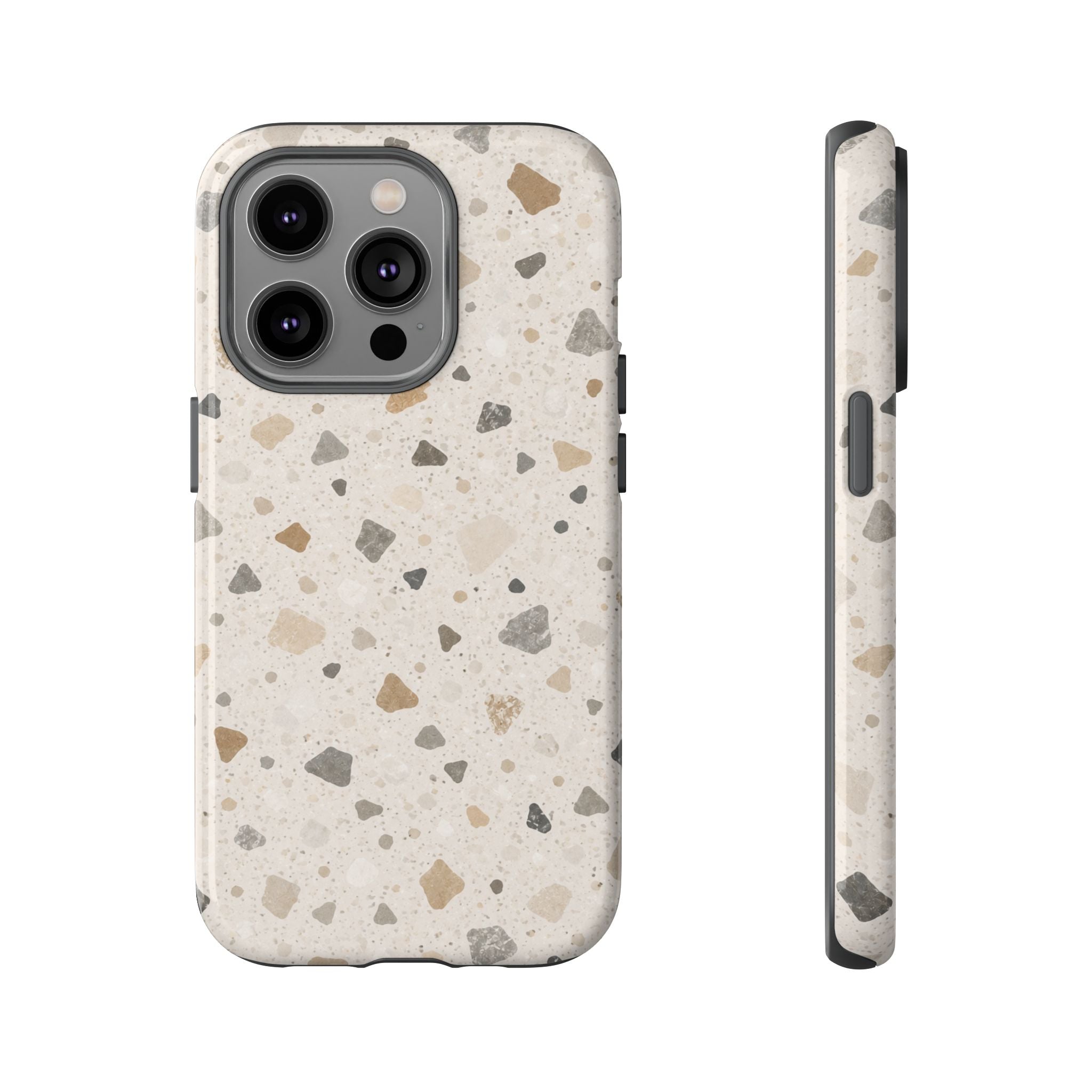 Terrazzo Pattern Tough Phone Case — Neutral Stone Speckle iPhone Cover