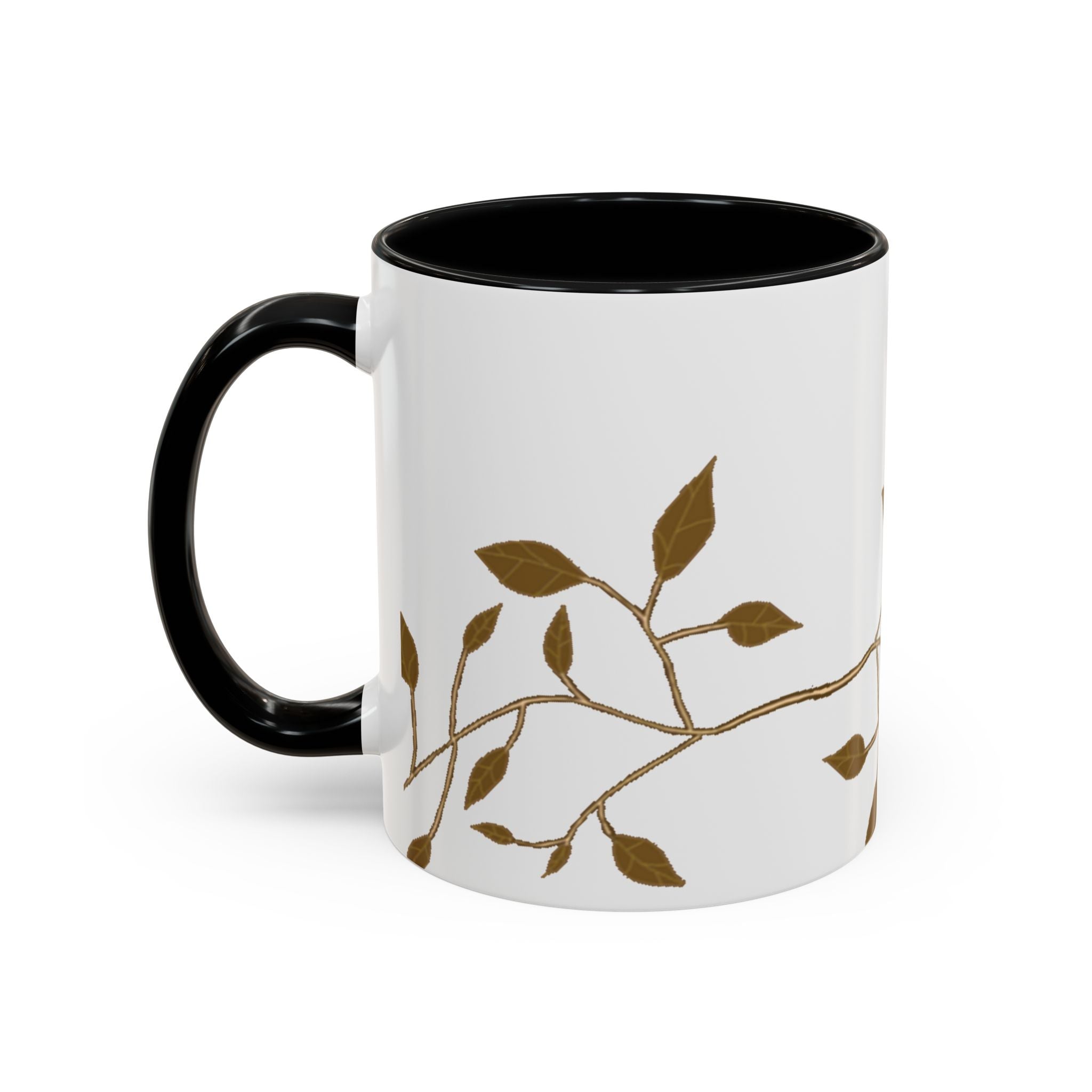 Botanical Accent Coffee Mug — Gold Leaf Branch Design (11/15oz)