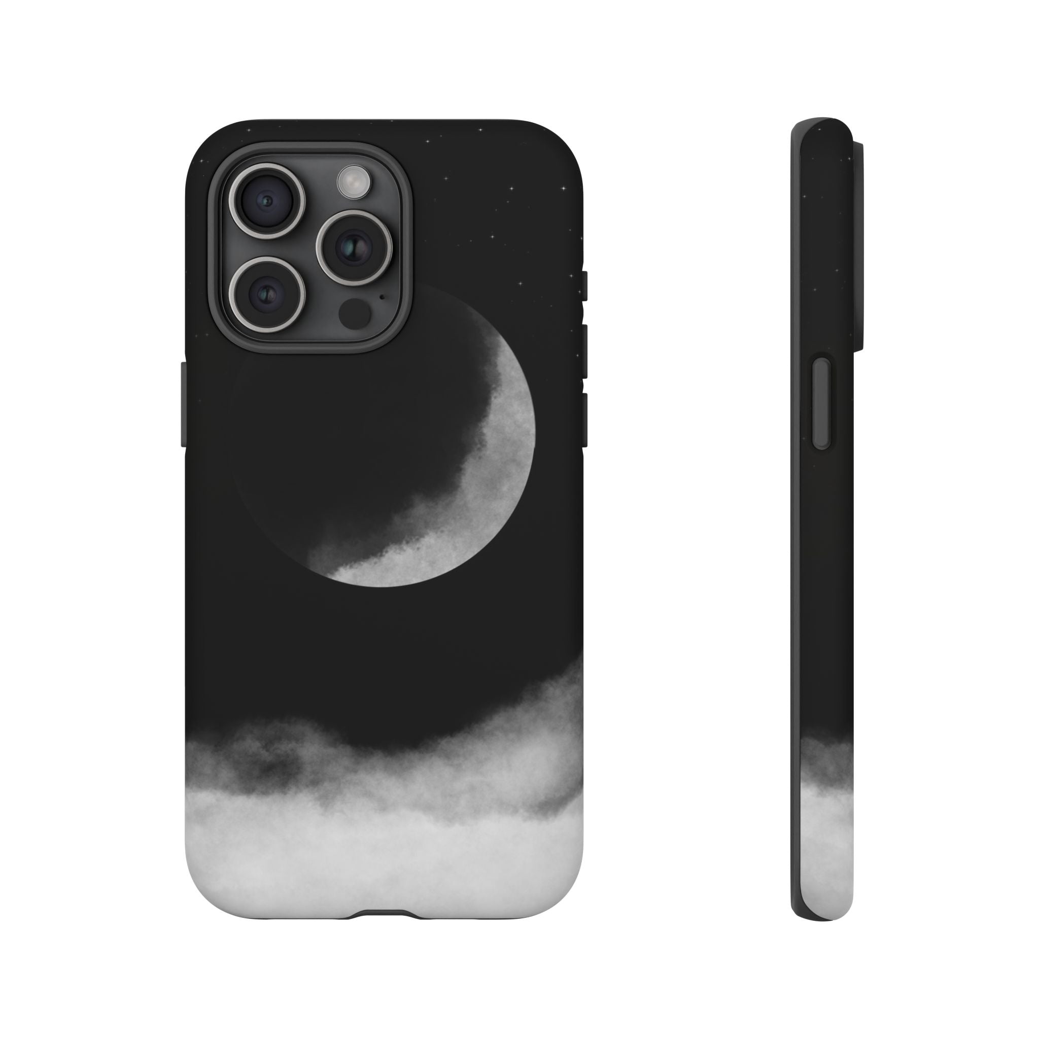 Moonlit Cloud Phone Case — Black Crescent Night Sky iPhone Cover