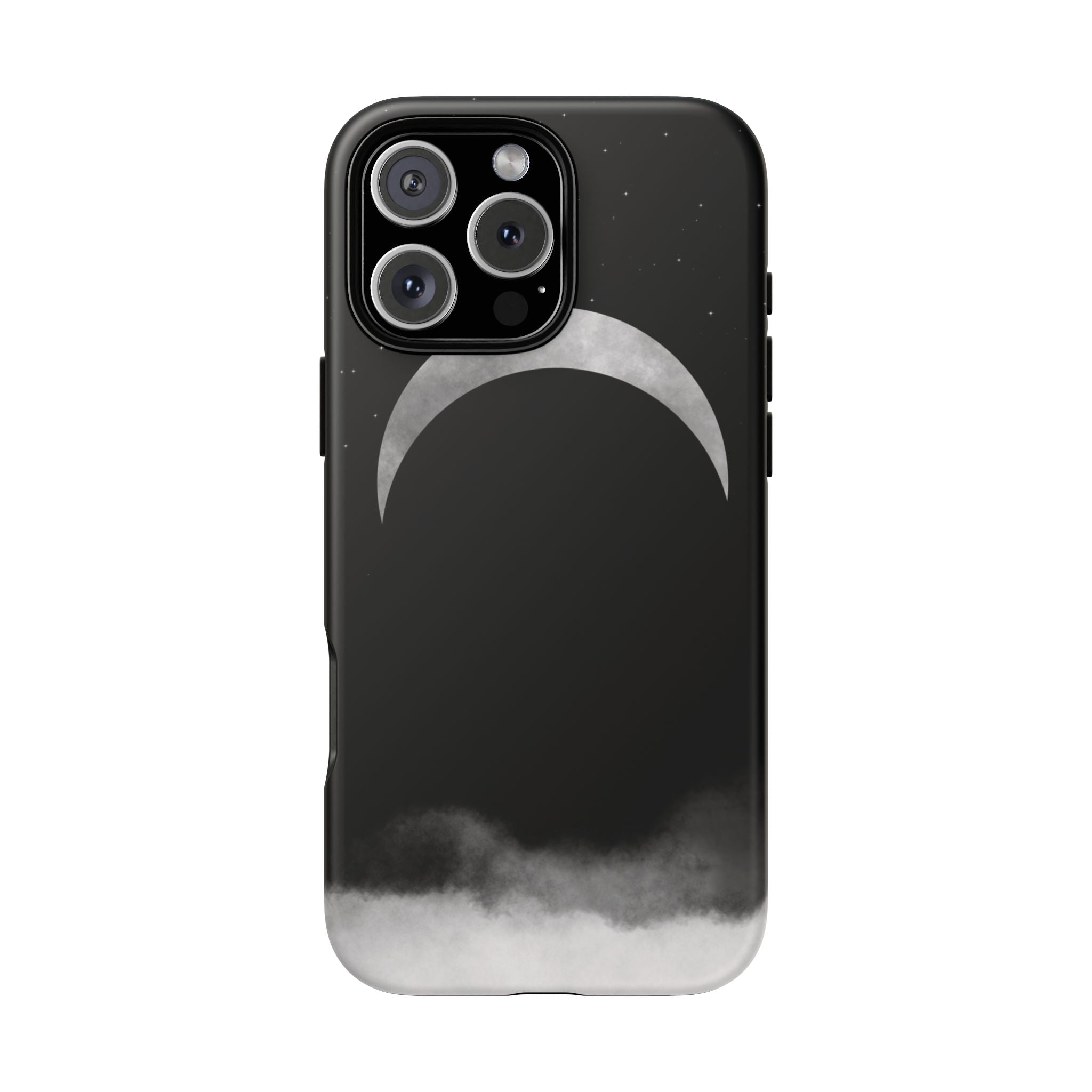 Lunar Crescent Tough Phone Case — Black Moon & Fog Protective Cover