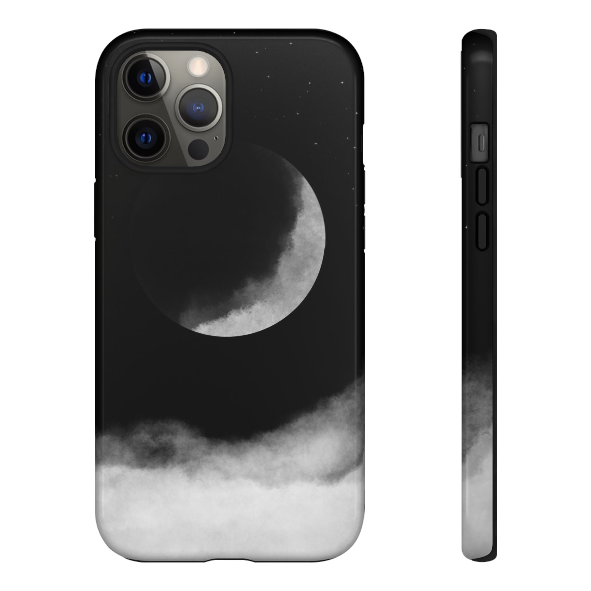 Moonlit Cloud Phone Case — Black Crescent Night Sky iPhone Cover