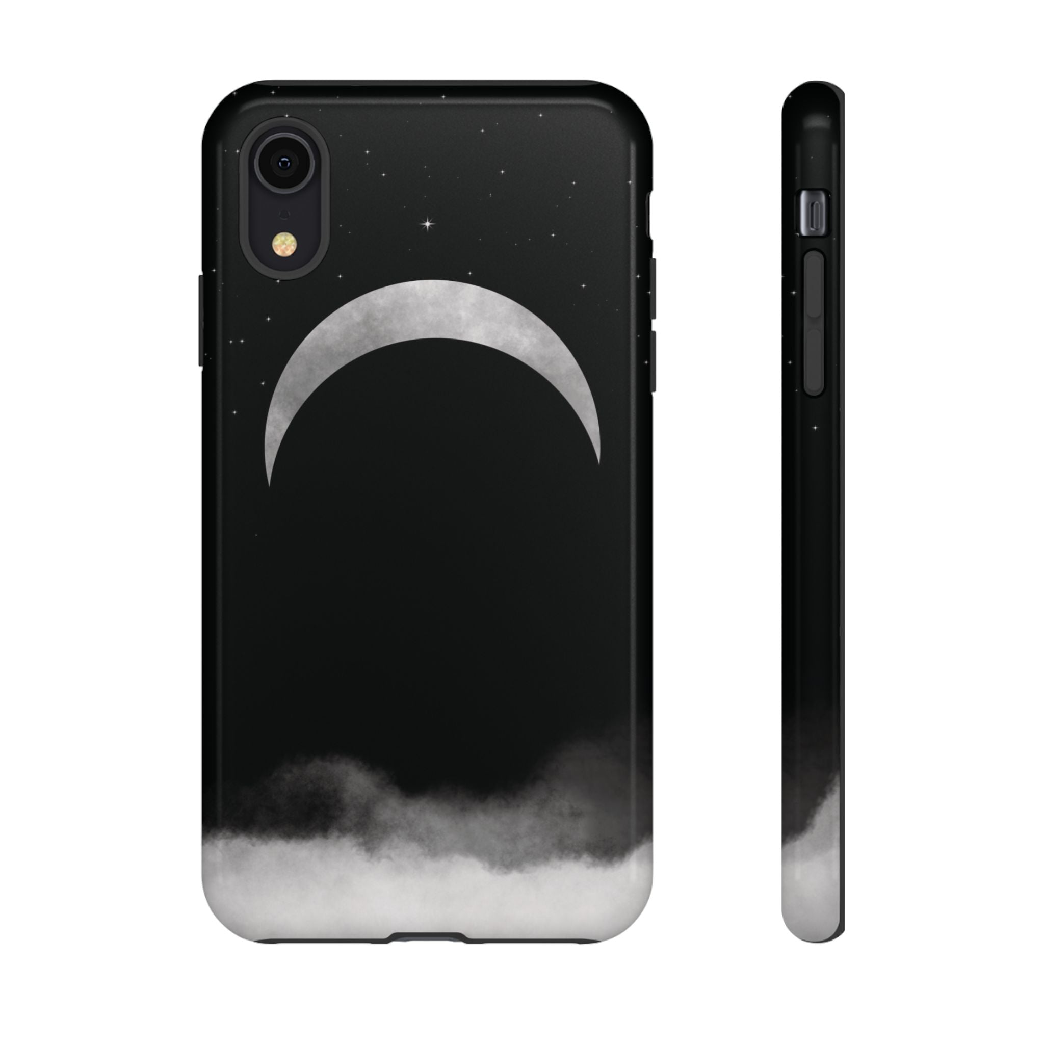 Lunar Crescent Tough Phone Case — Black Moon & Fog Protective Cover