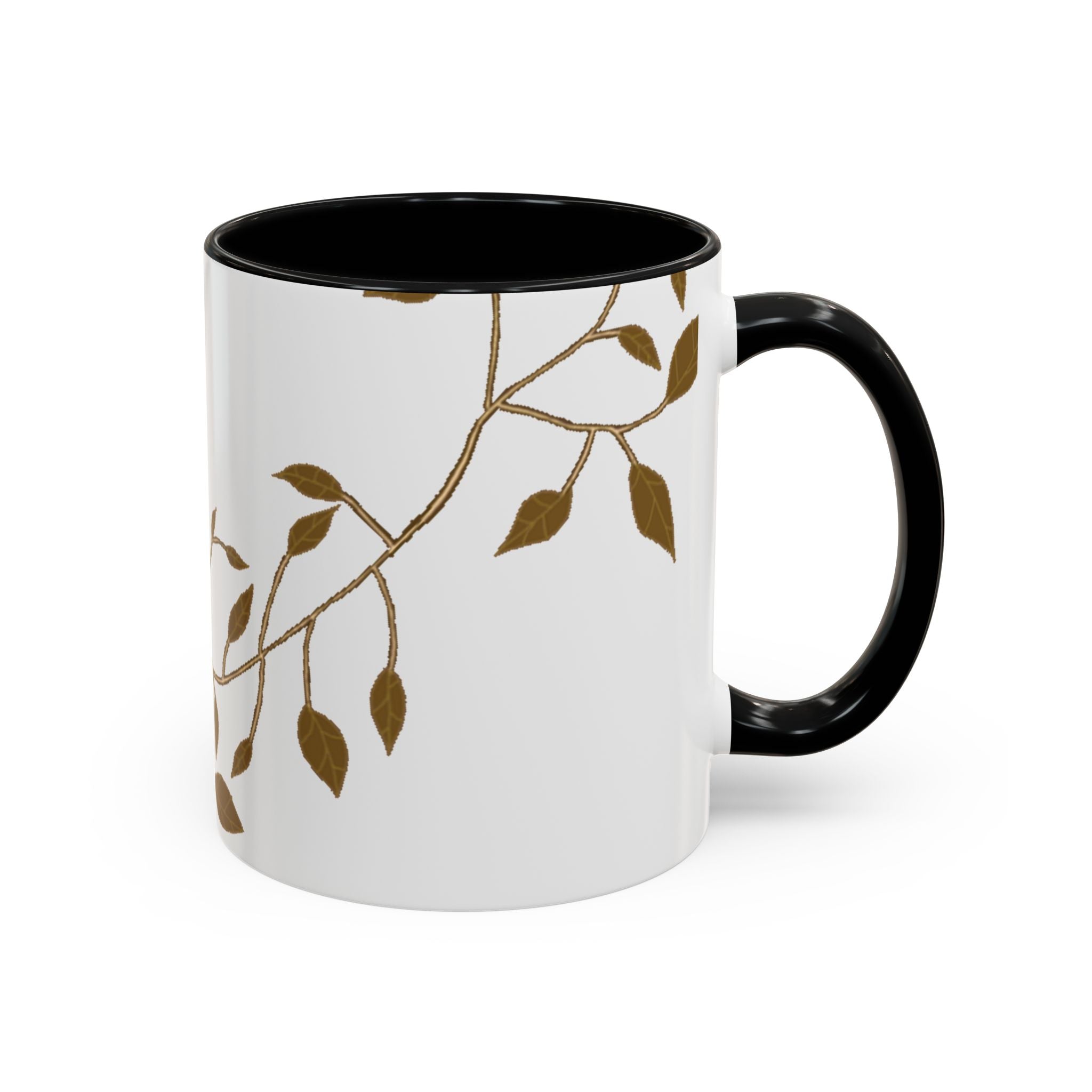 Botanical Accent Coffee Mug — Gold Leaf Branch Design (11/15oz)