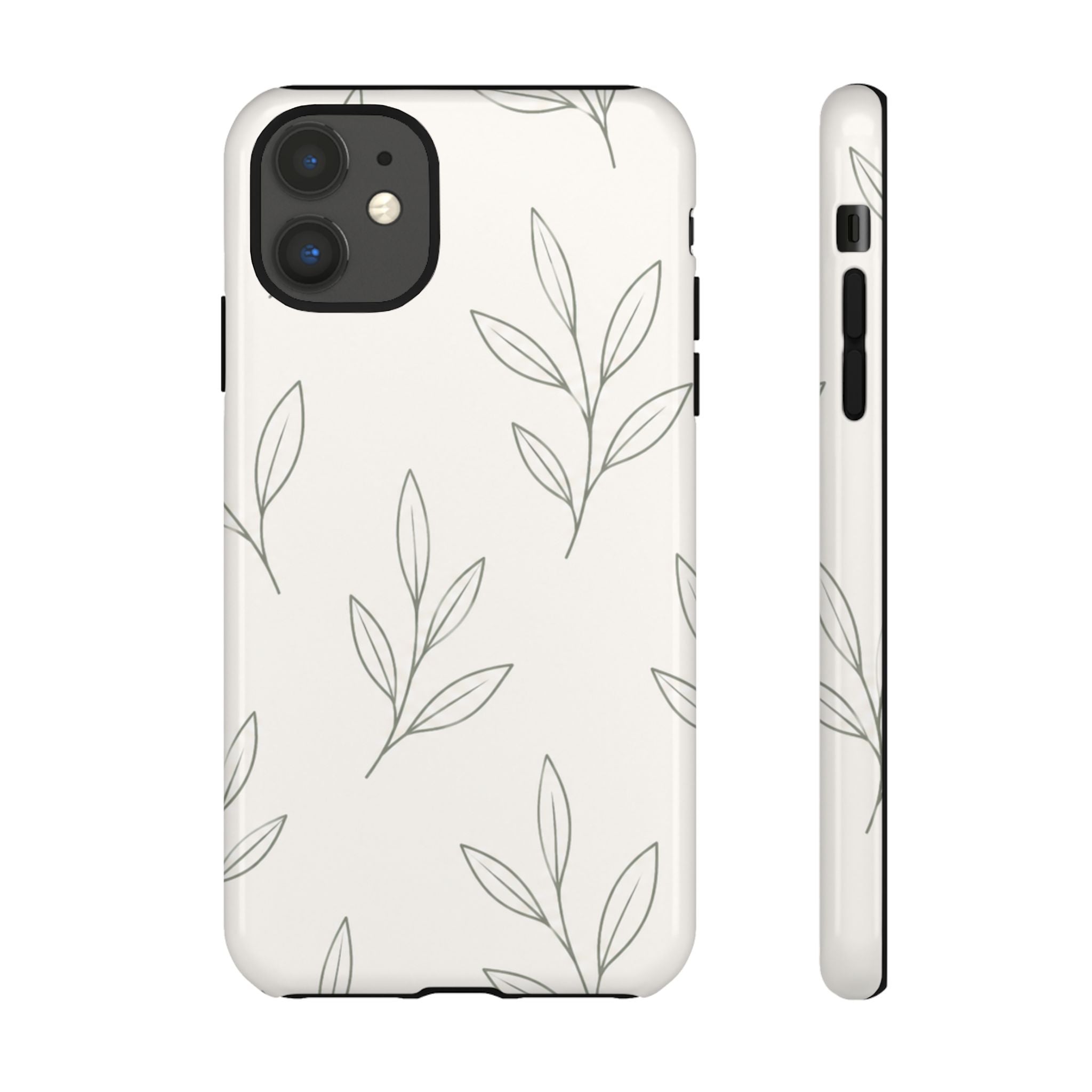 Floral Leaf Tough Phone Case — Minimal Botanical Protective Phone Cover