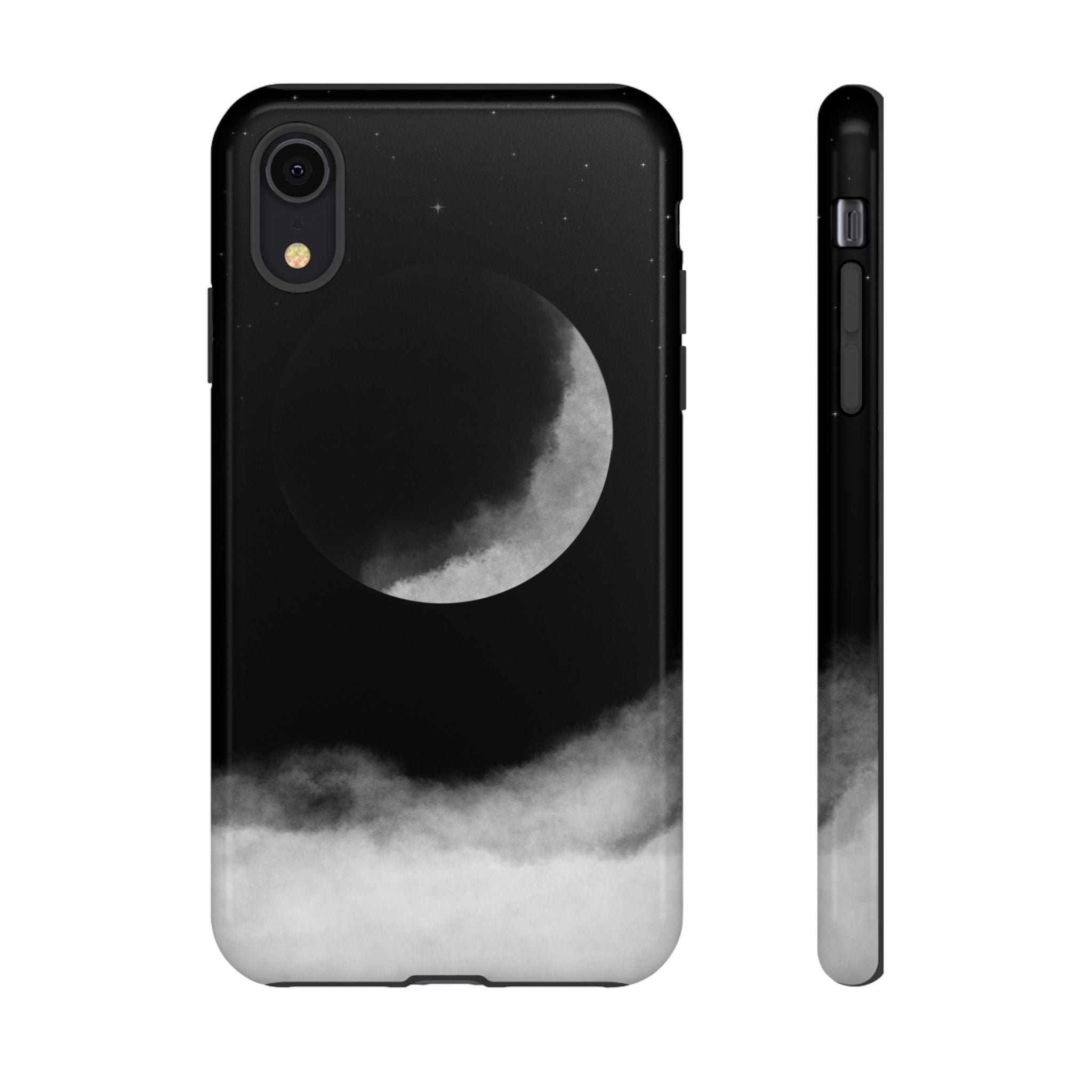 Moonlit Cloud Phone Case — Black Crescent Night Sky iPhone Cover