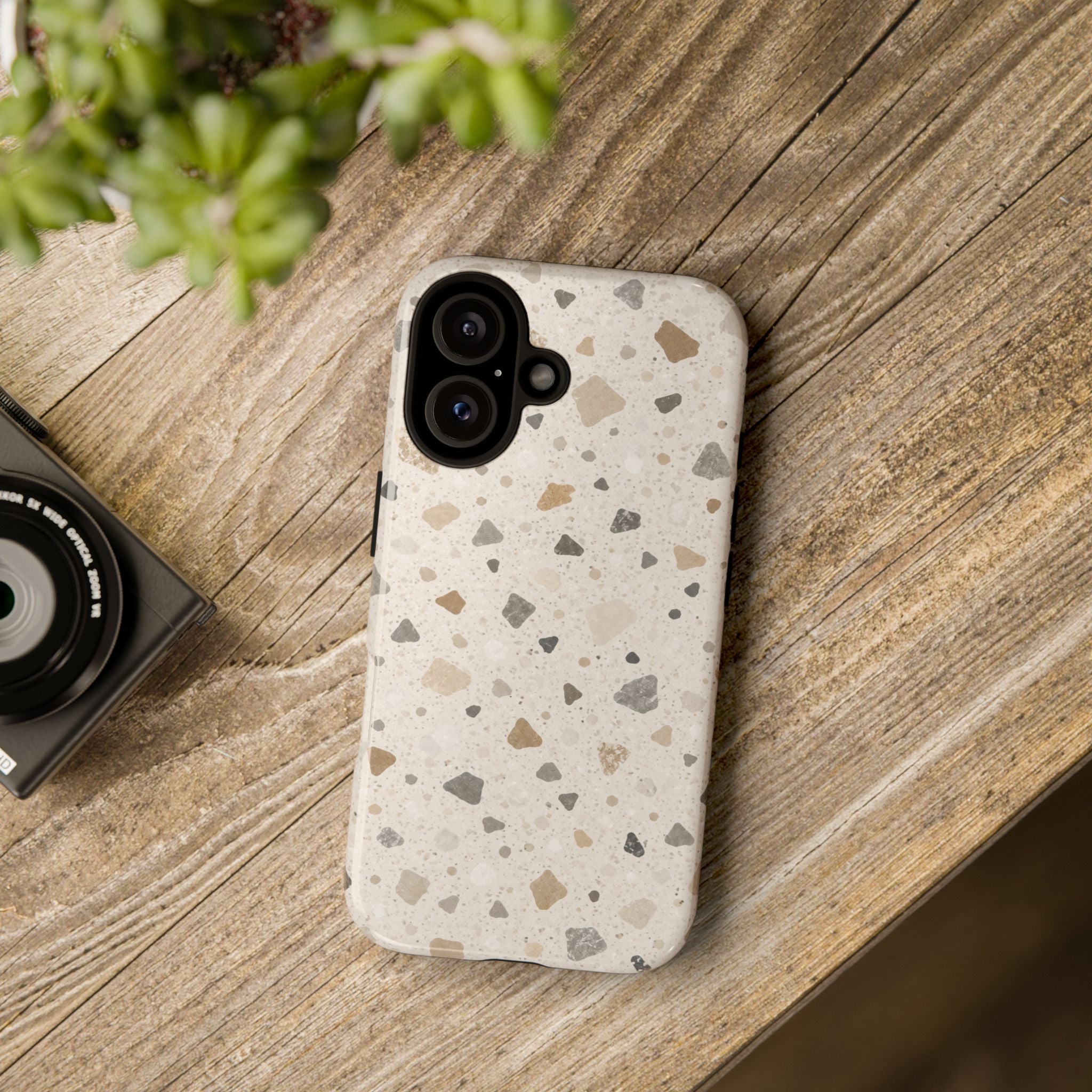 Terrazzo Pattern Tough Phone Case — Neutral Stone Speckle iPhone Cover