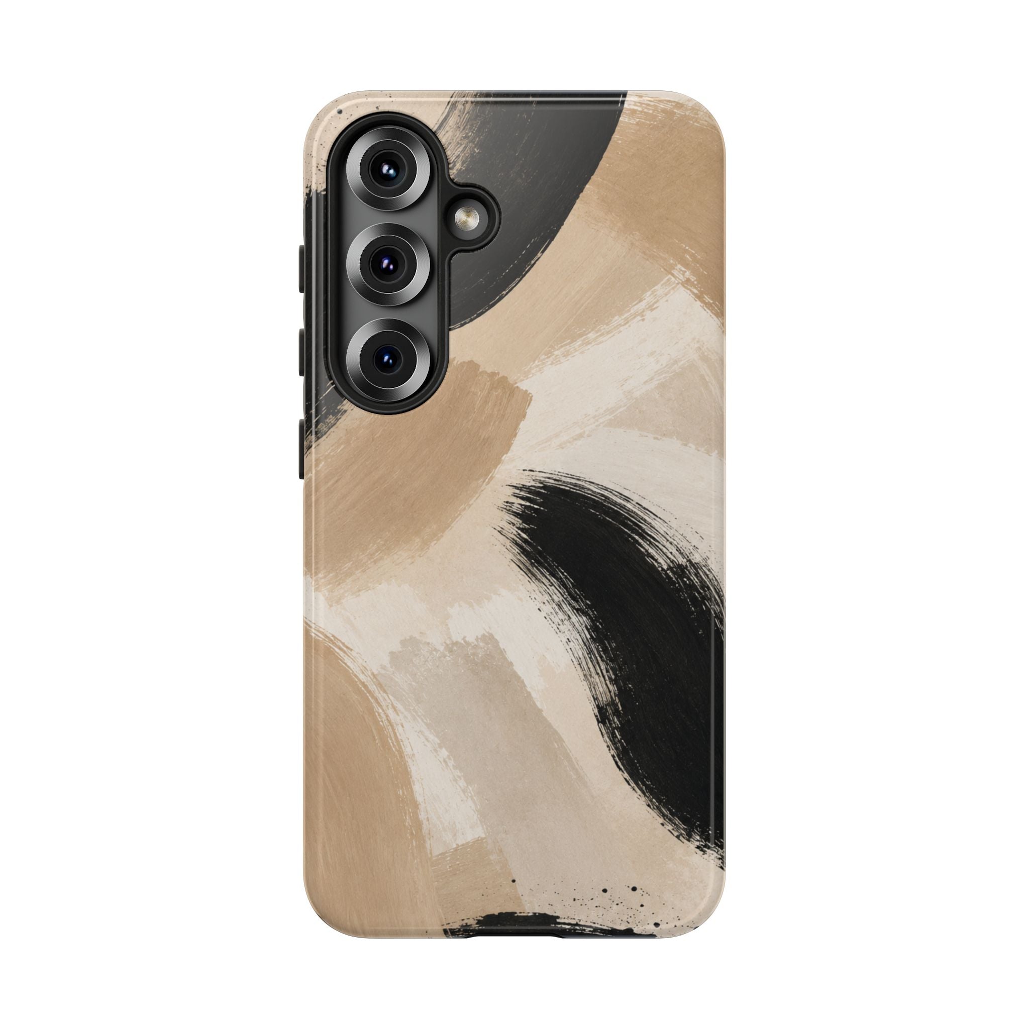 Neutral Brushstroke Tough Phone Case — Abstract Beige & Black Protective Cover