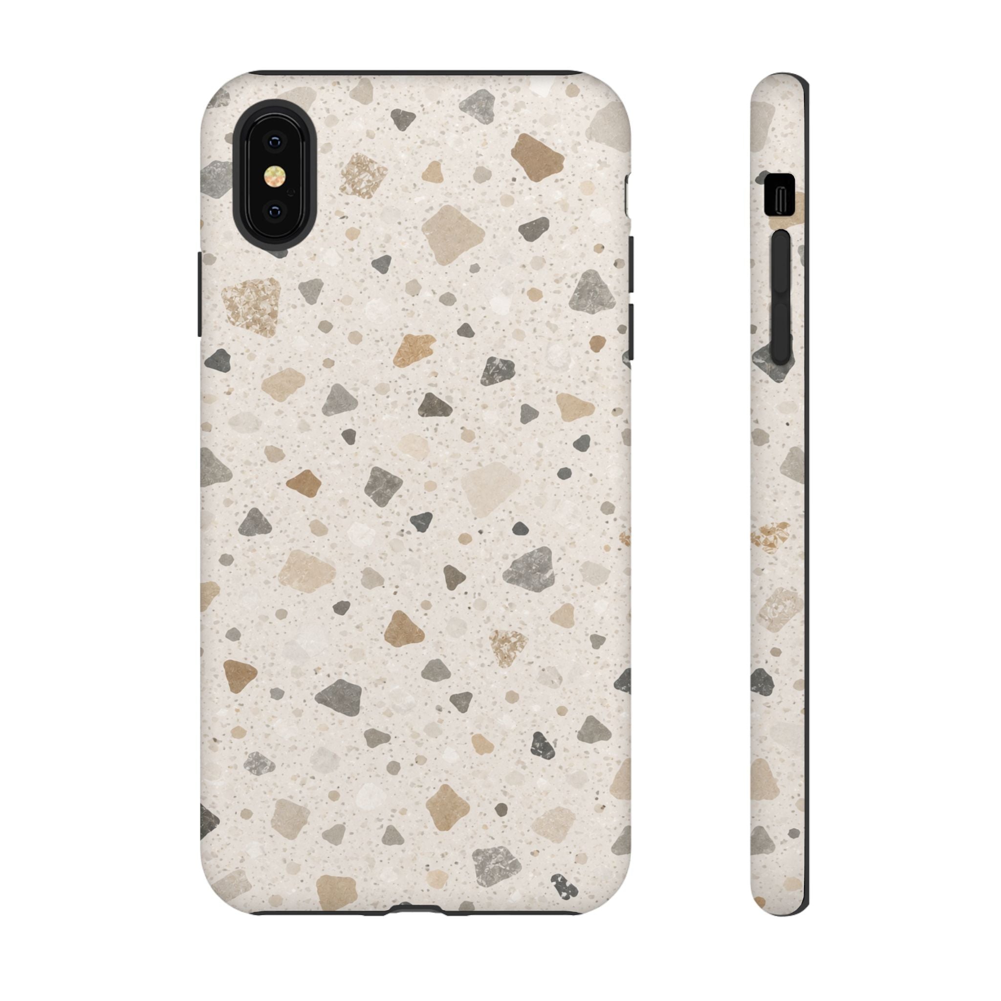 Terrazzo Pattern Tough Phone Case — Neutral Stone Speckle iPhone Cover