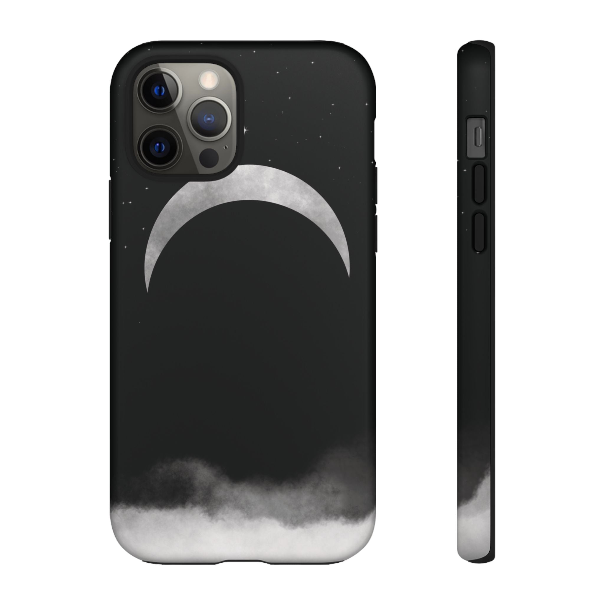 Lunar Crescent Tough Phone Case — Black Moon & Fog Protective Cover