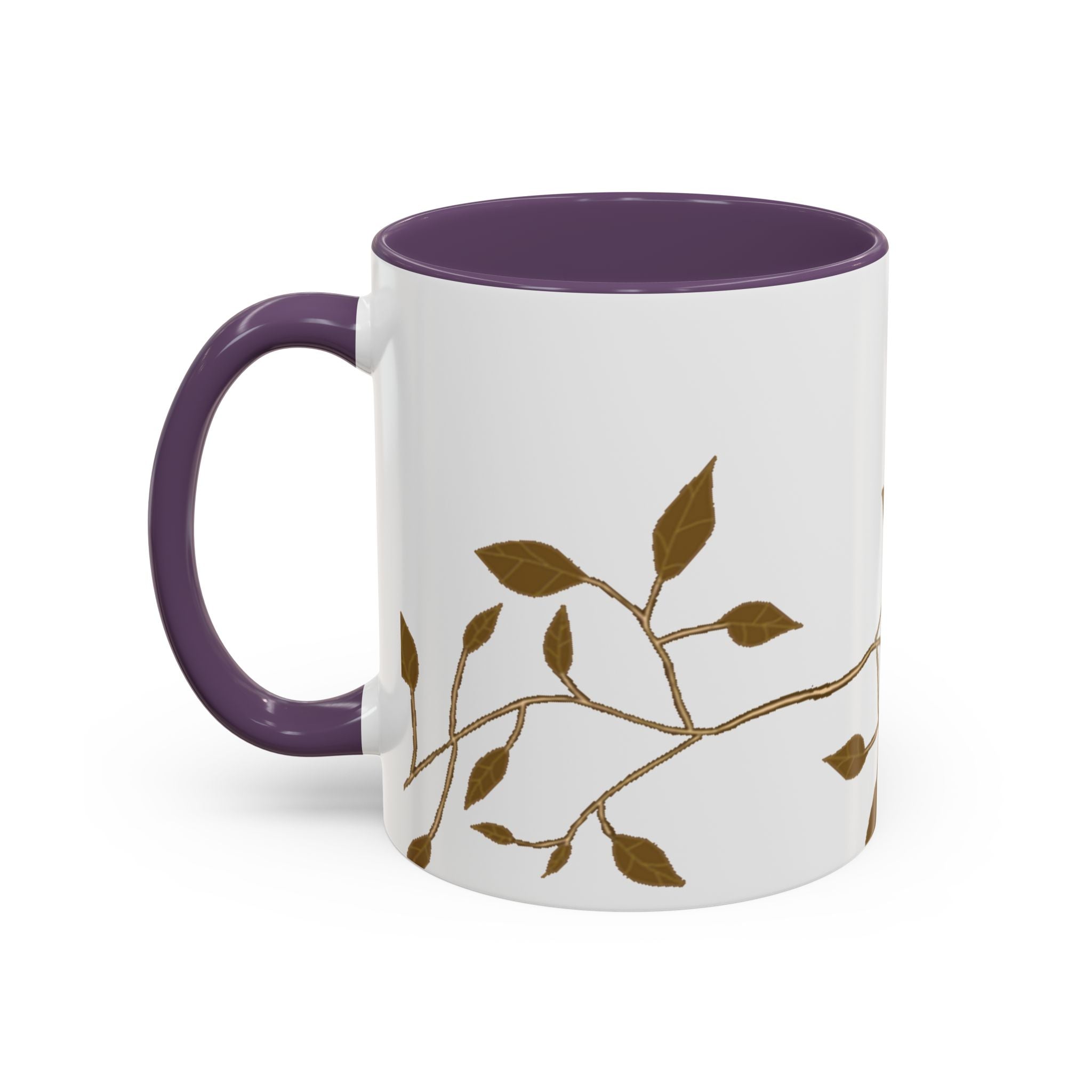 Botanical Accent Coffee Mug — Gold Leaf Branch Design (11/15oz)