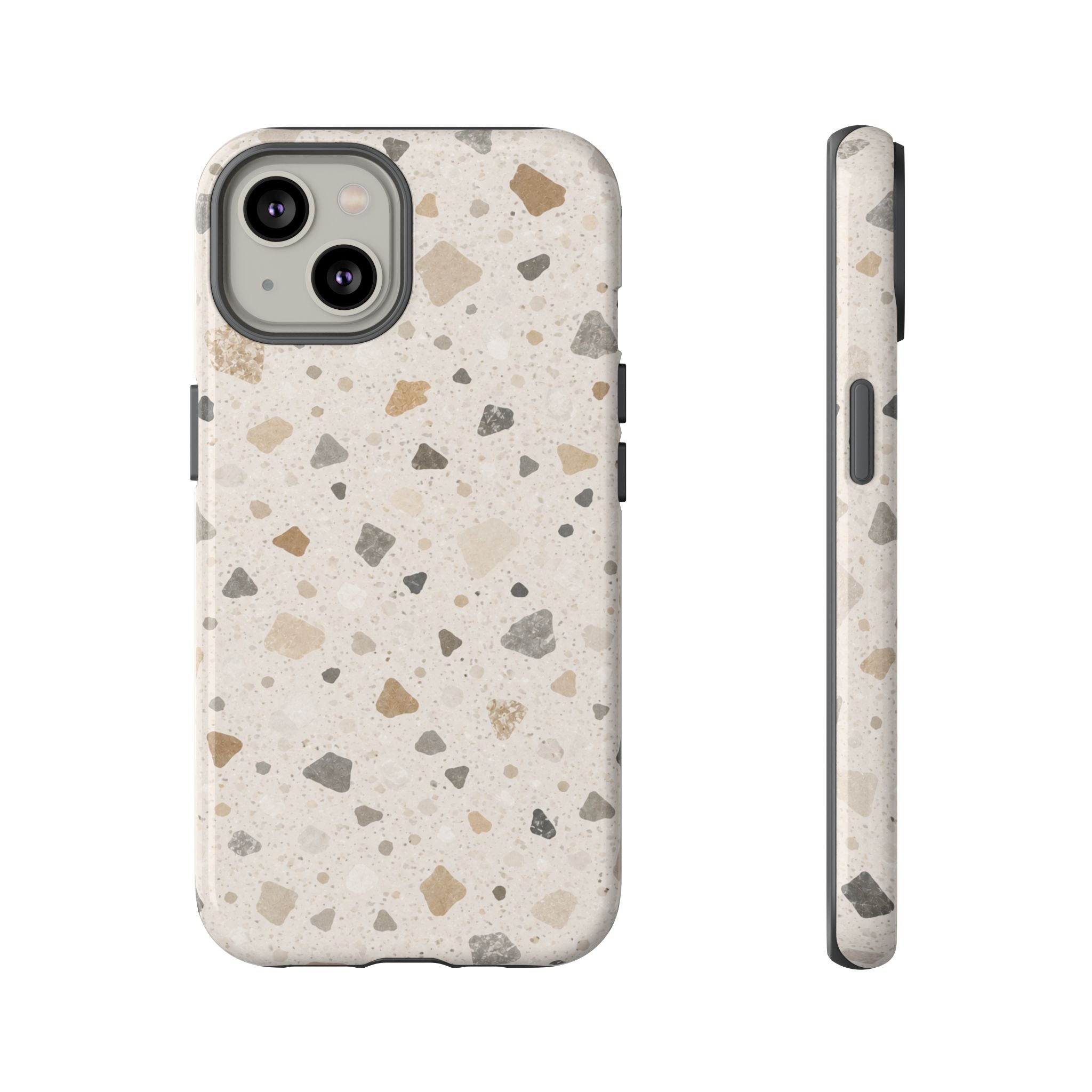 Terrazzo Pattern Tough Phone Case — Neutral Stone Speckle iPhone Cover
