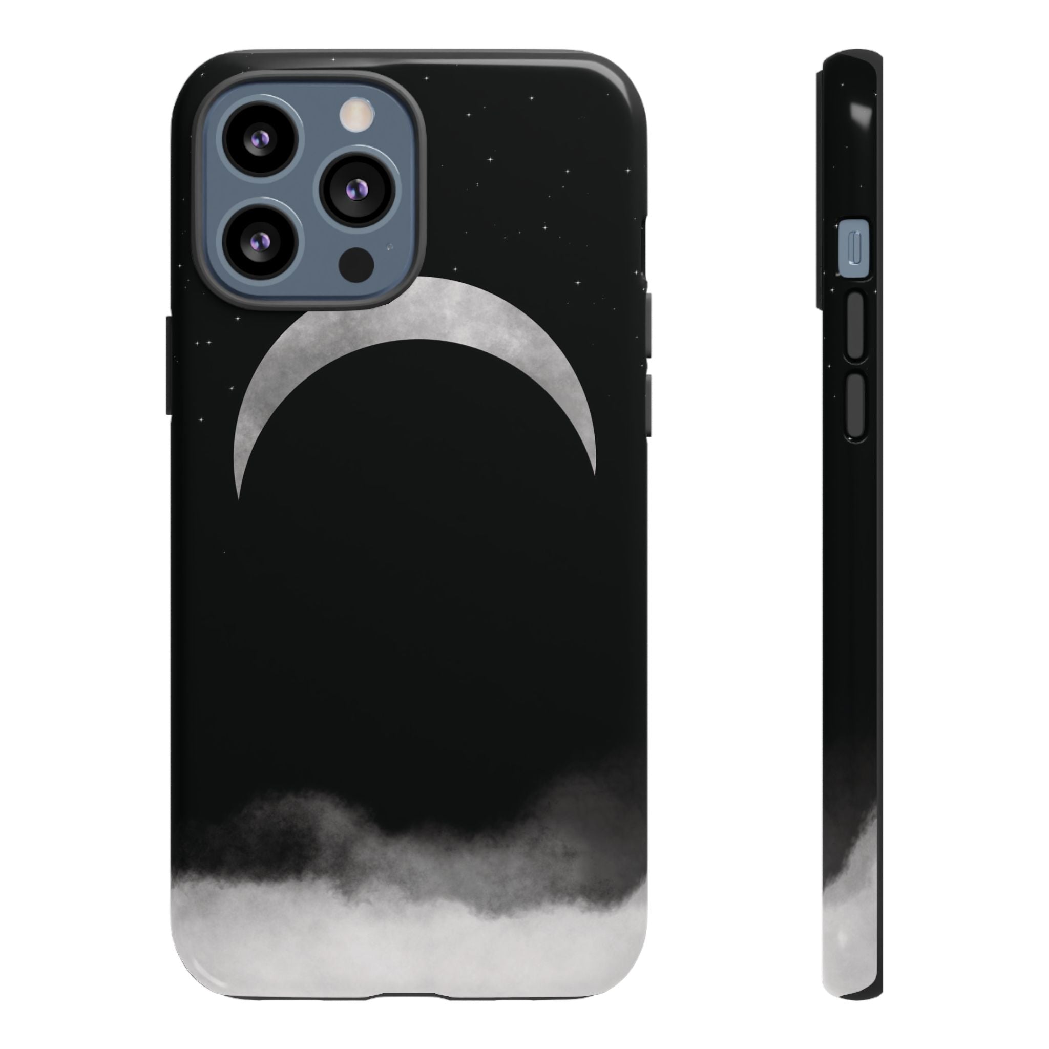 Lunar Crescent Tough Phone Case — Black Moon & Fog Protective Cover