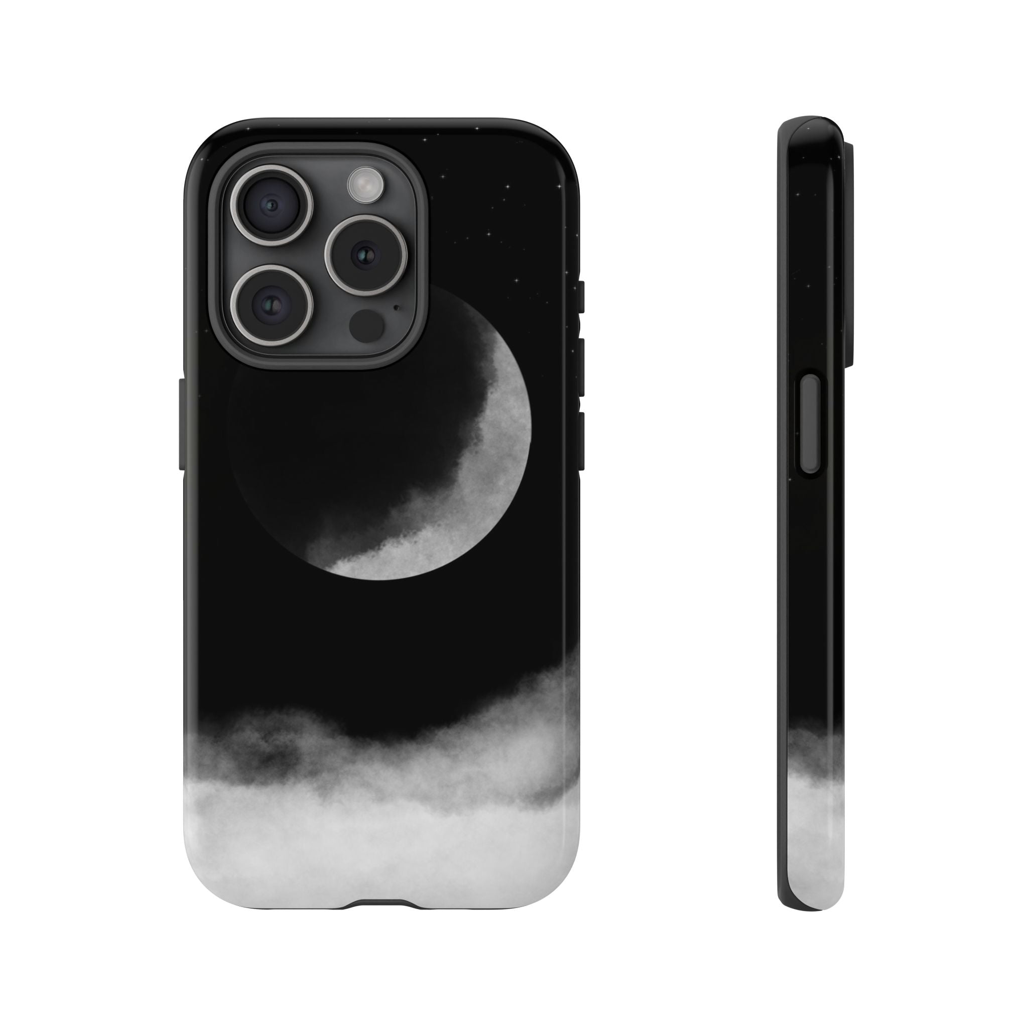 Moonlit Cloud Phone Case — Black Crescent Night Sky iPhone Cover