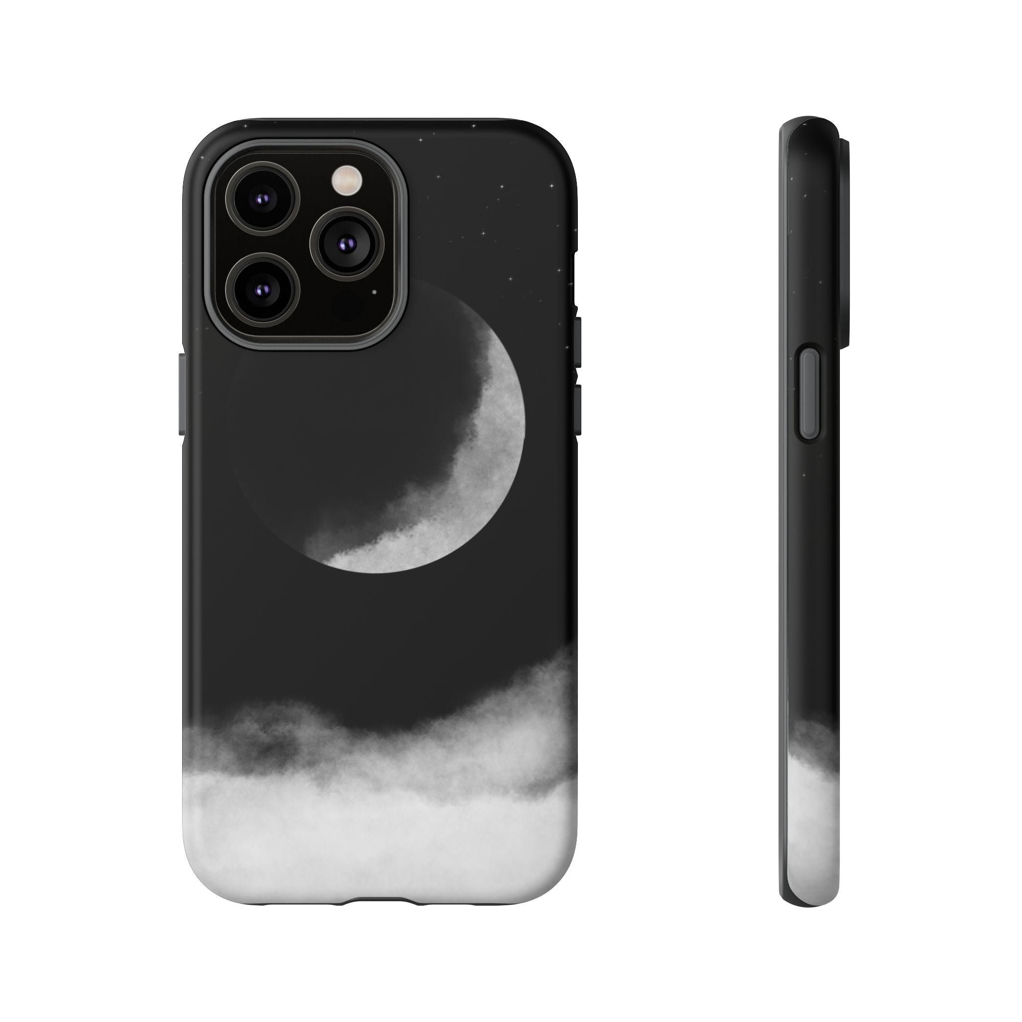 Moonlit Cloud Phone Case — Black Crescent Night Sky iPhone Cover