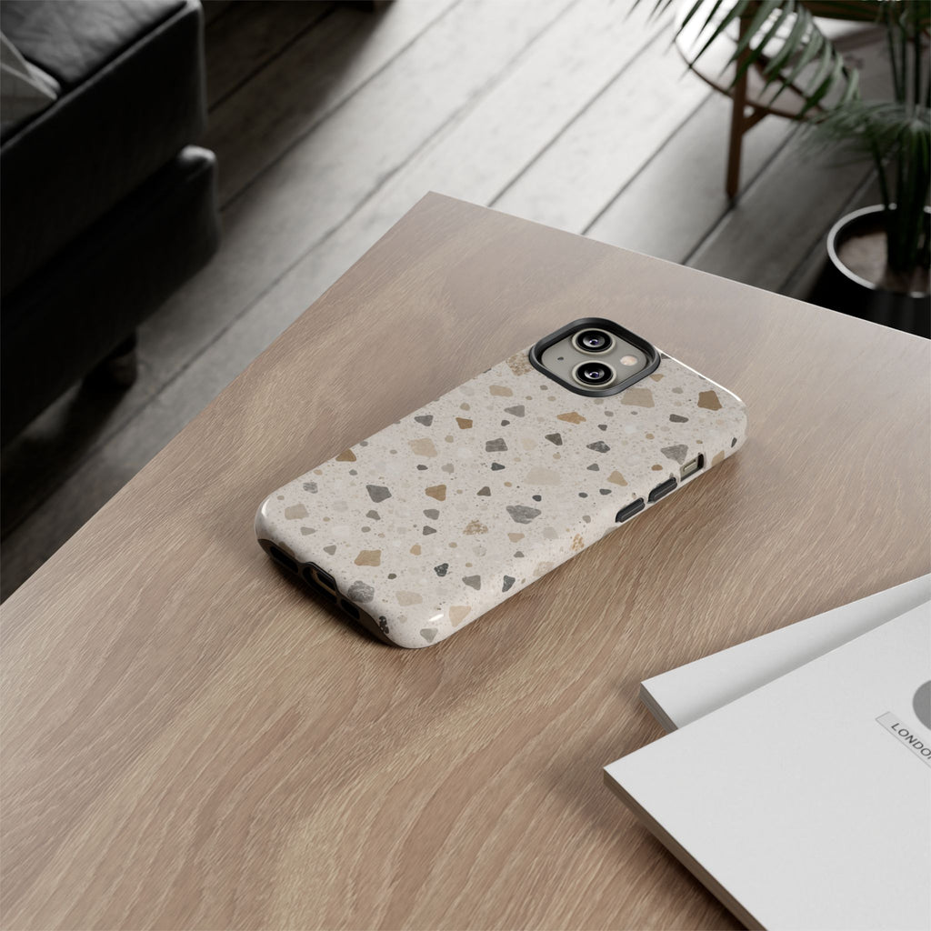 Terrazzo Pattern Tough Phone Case — Neutral Stone Speckle iPhone Cover