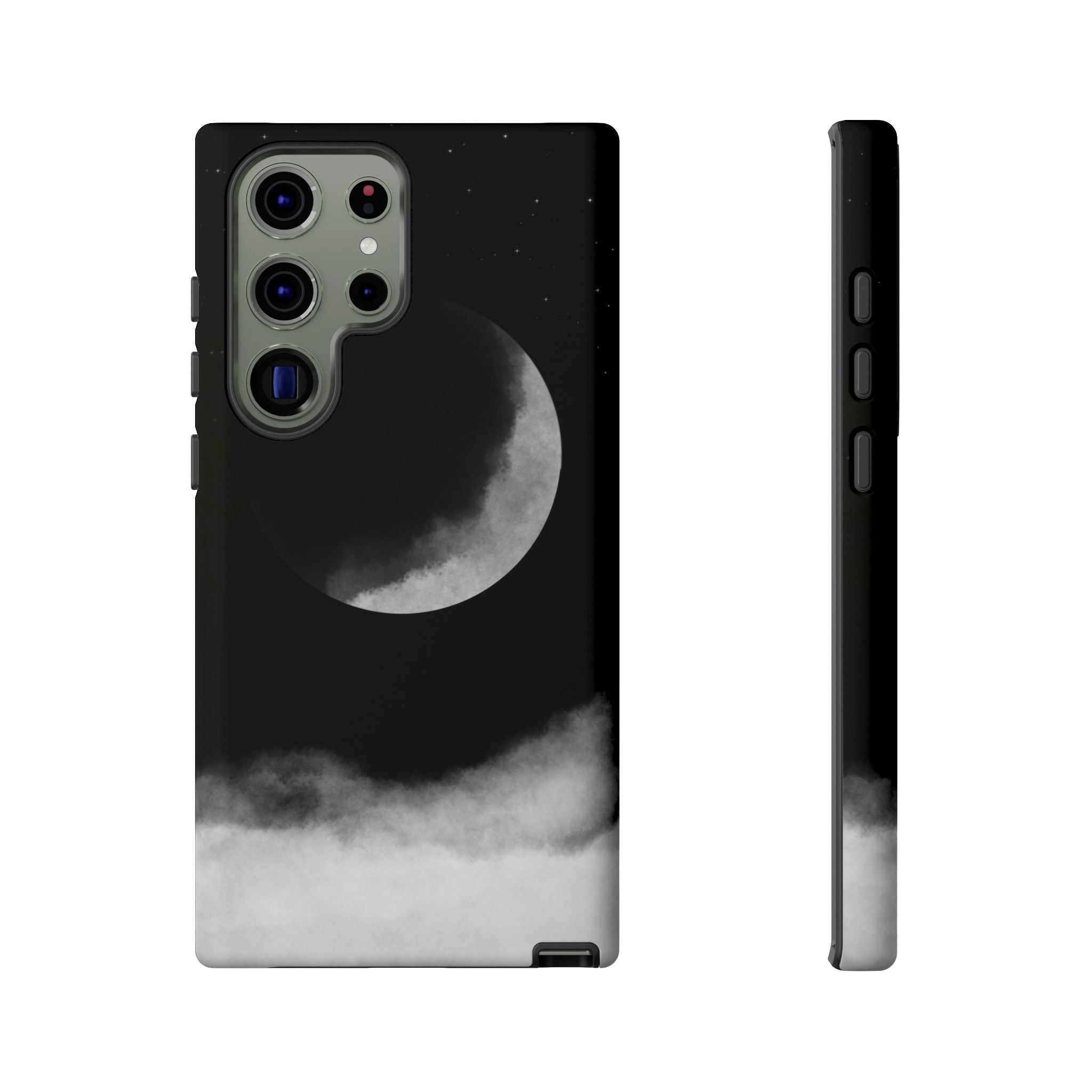 Moonlit Cloud Phone Case — Black Crescent Night Sky iPhone Cover