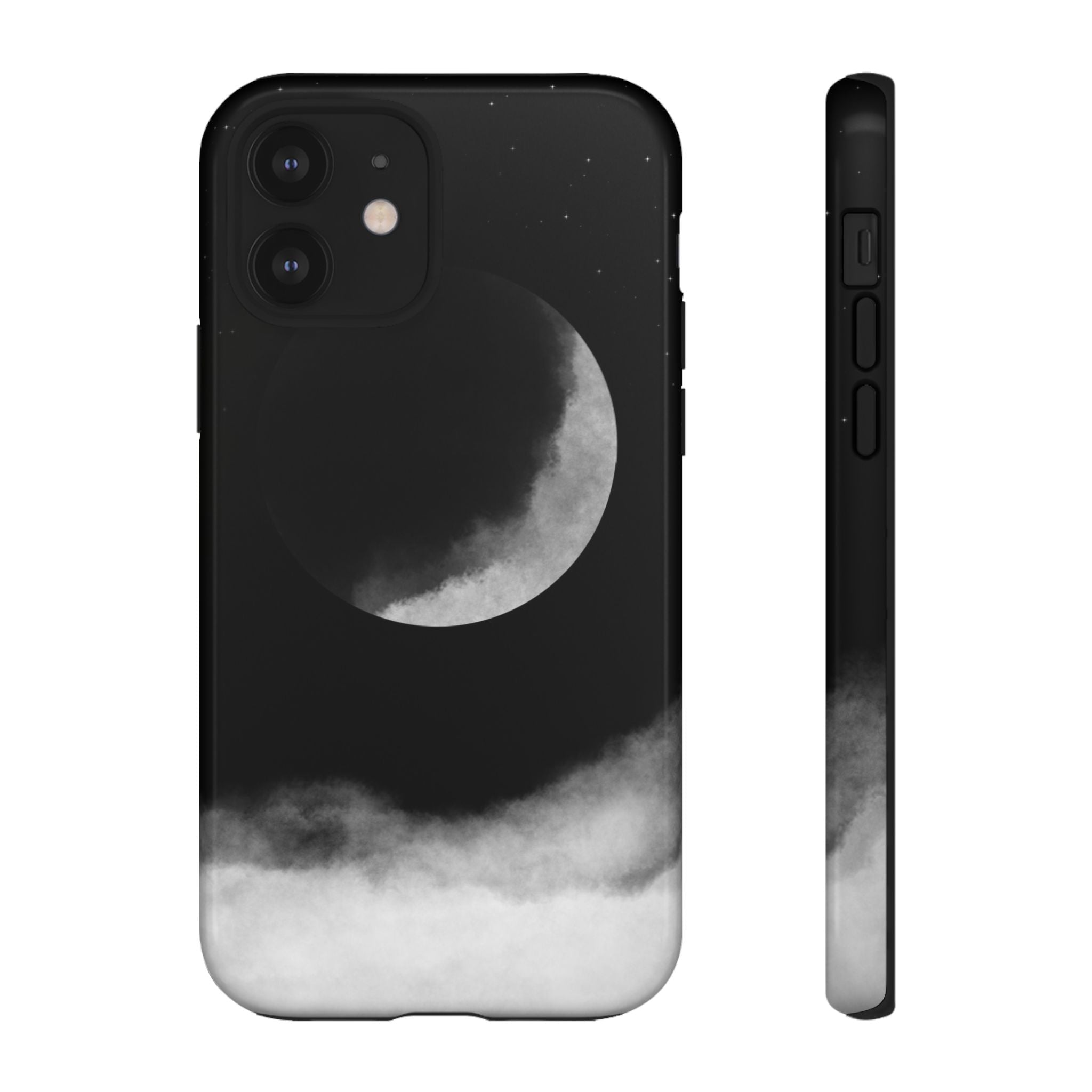 Moonlit Cloud Phone Case — Black Crescent Night Sky iPhone Cover