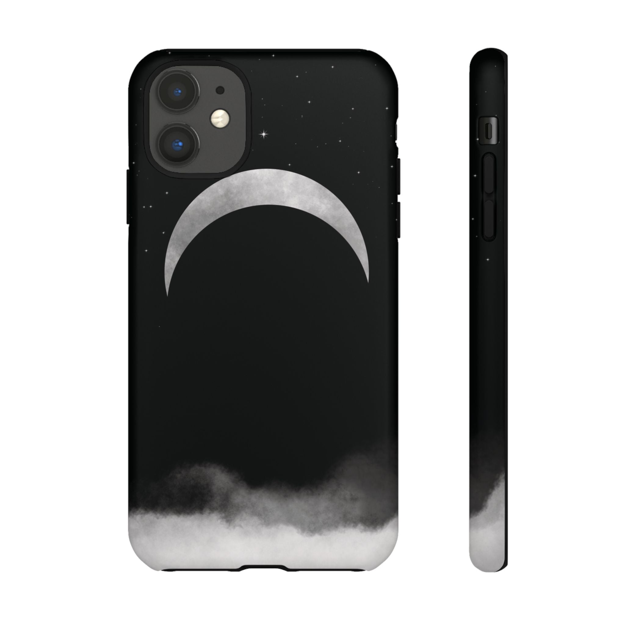 Lunar Crescent Tough Phone Case — Black Moon & Fog Protective Cover