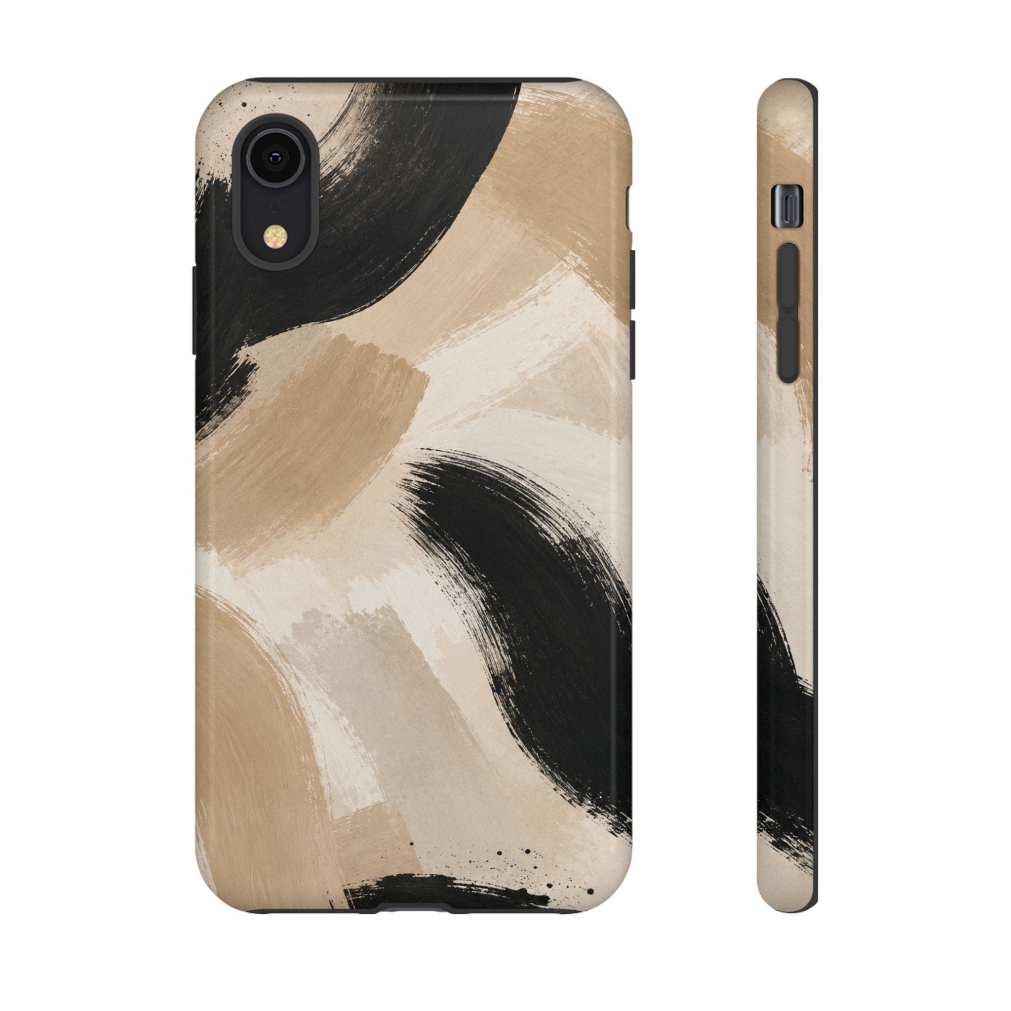 Neutral Brushstroke Tough Phone Case — Abstract Beige & Black Protective Cover