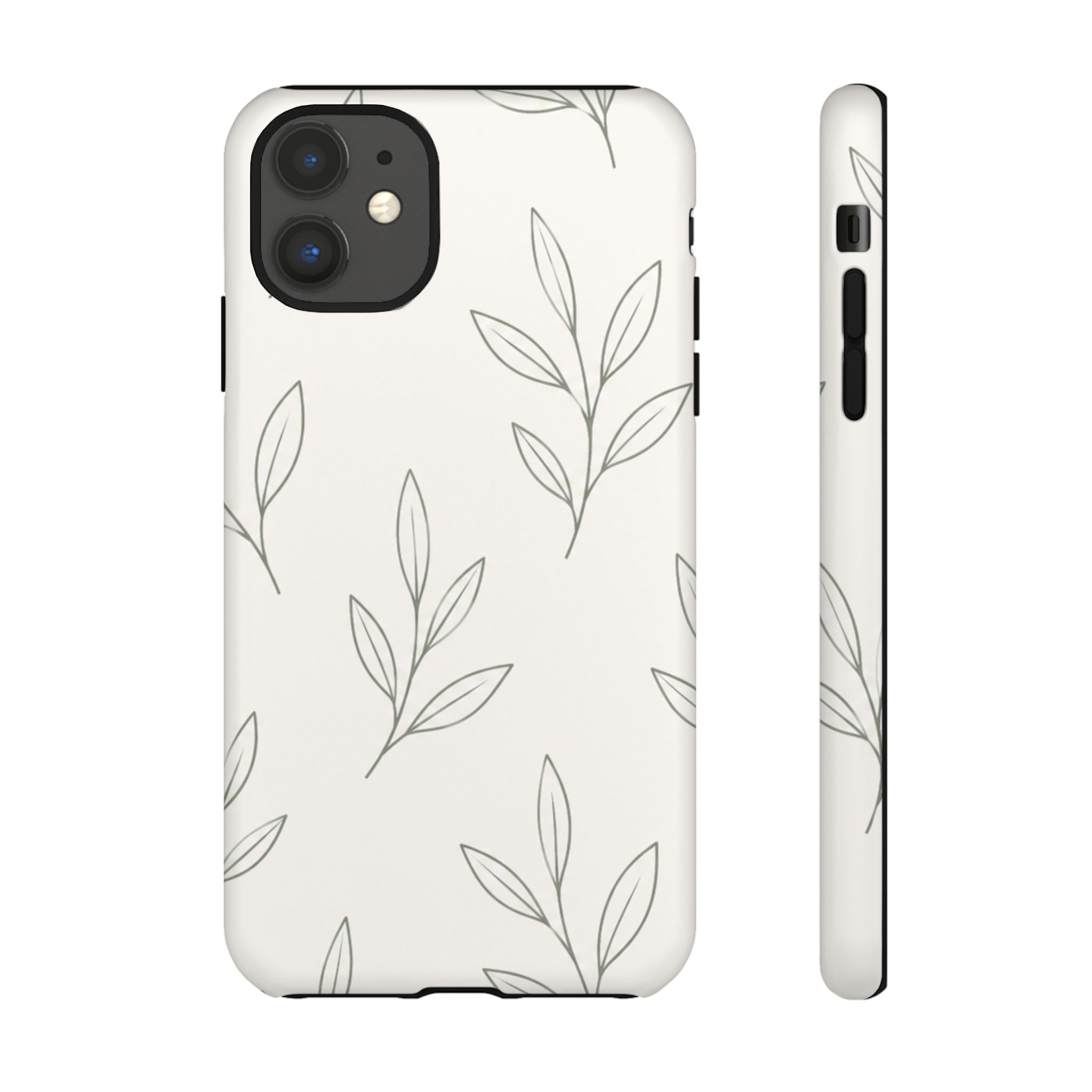 Floral Leaf Tough Phone Case — Minimal Botanical Protective Phone Cover