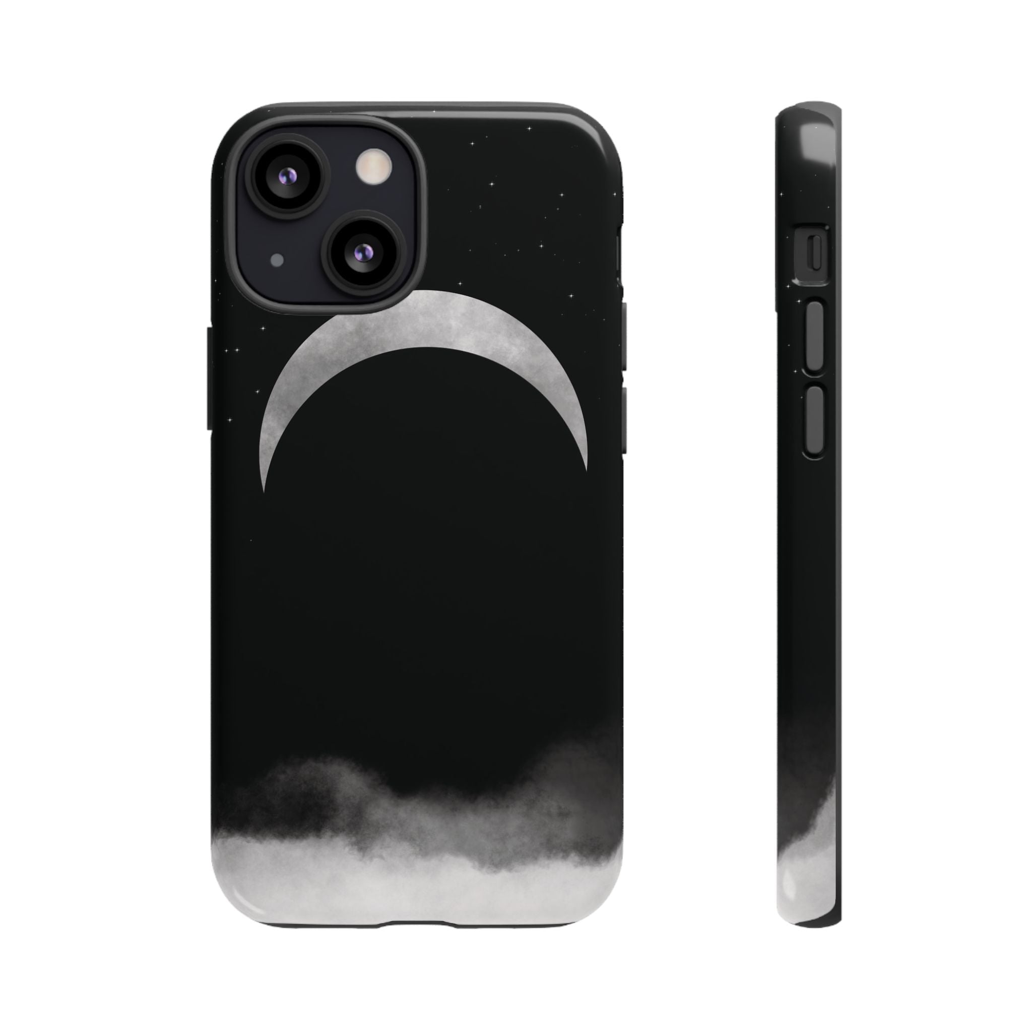 Lunar Crescent Tough Phone Case — Black Moon & Fog Protective Cover