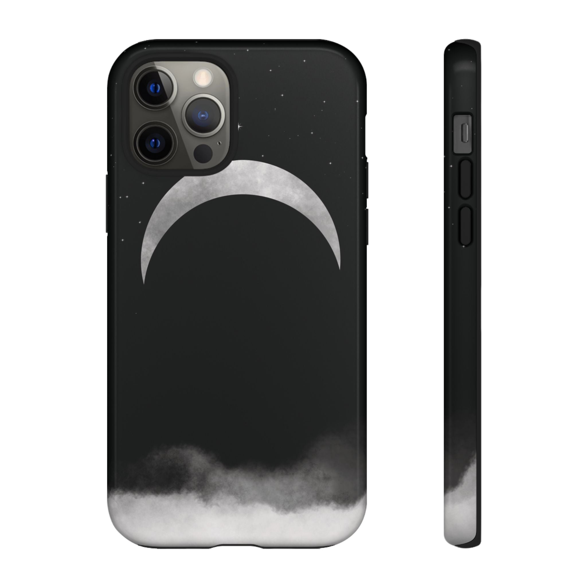 Lunar Crescent Tough Phone Case — Black Moon & Fog Protective Cover