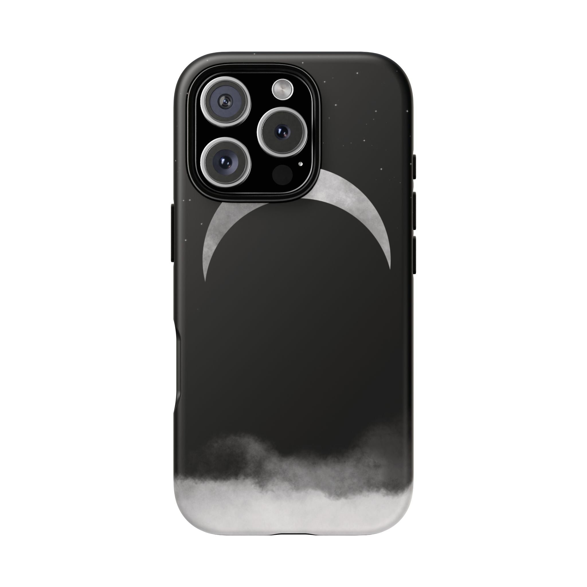 Lunar Crescent Tough Phone Case — Black Moon & Fog Protective Cover