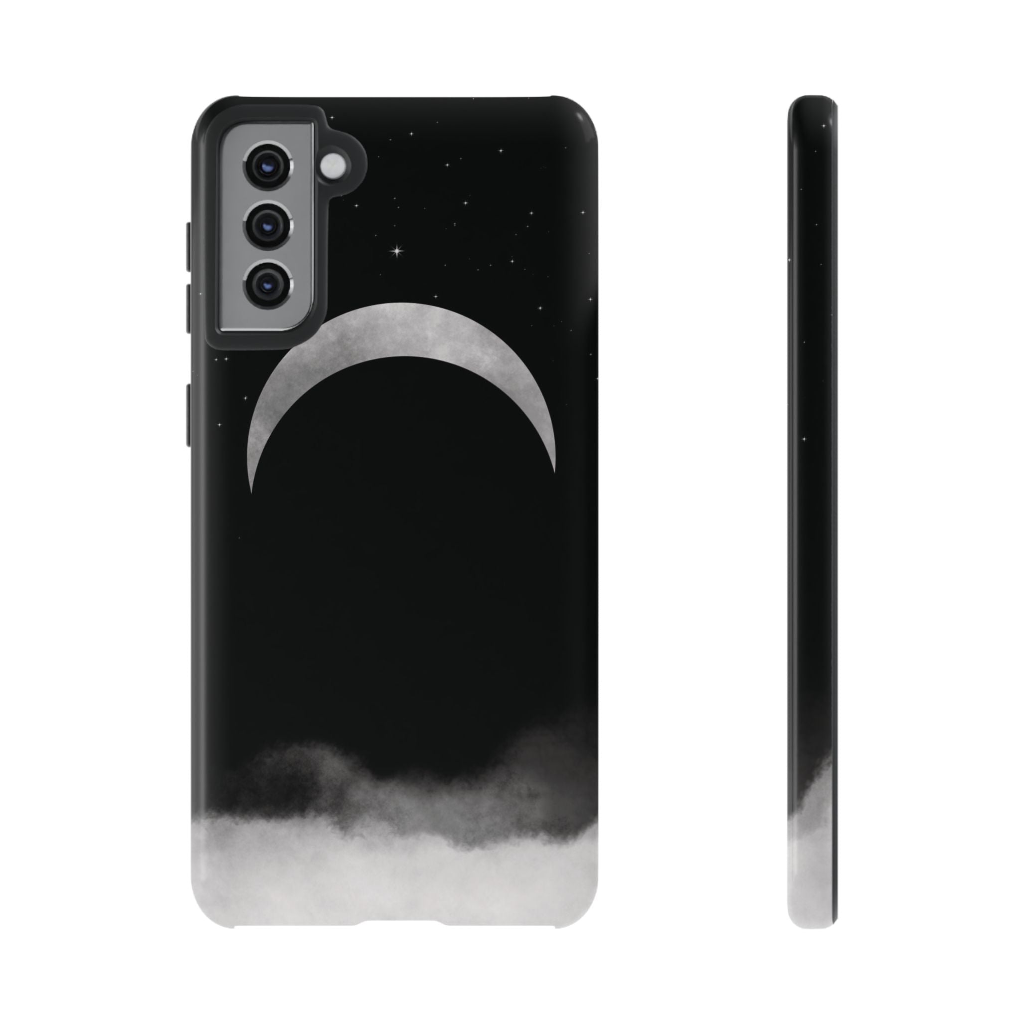 Lunar Crescent Tough Phone Case — Black Moon & Fog Protective Cover