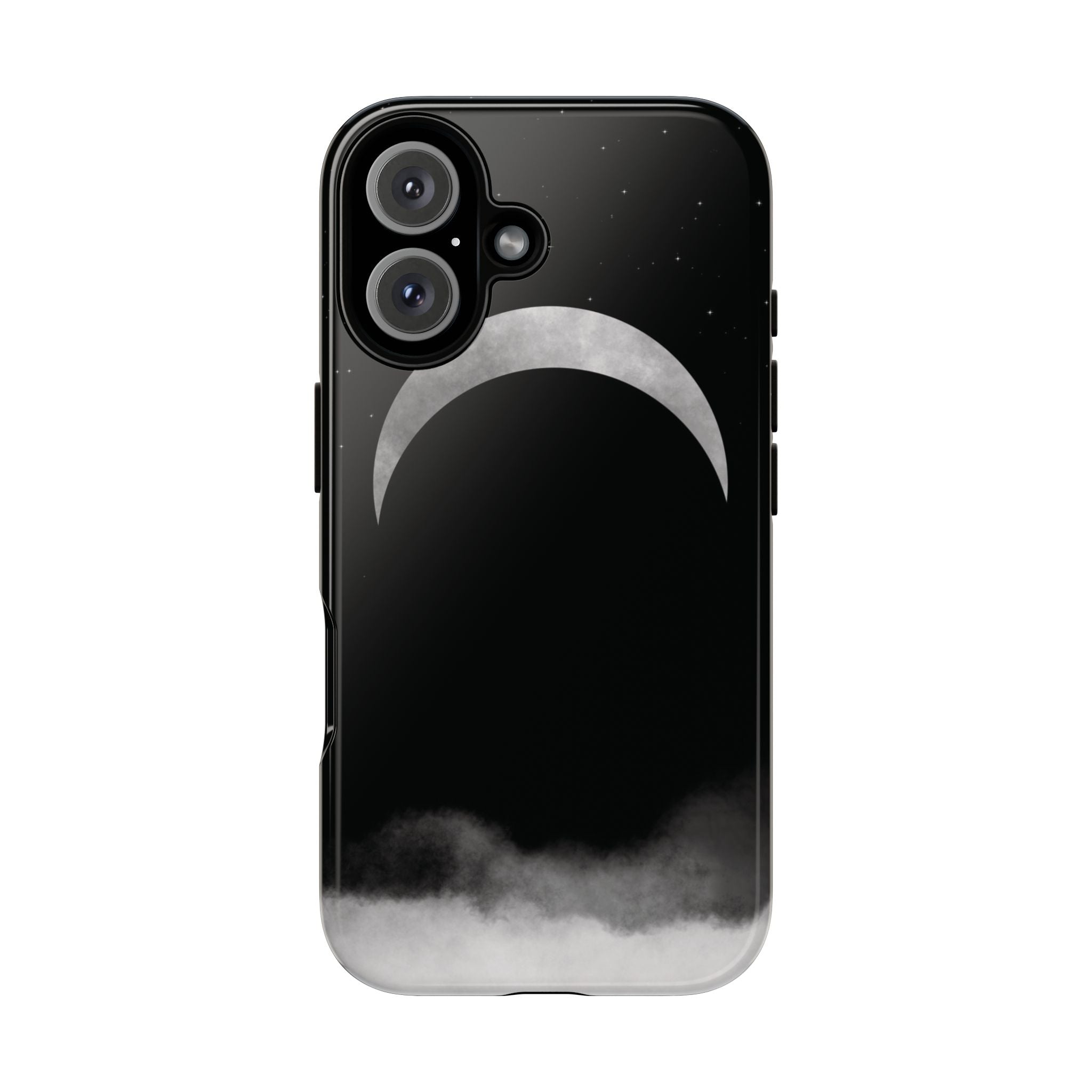 Lunar Crescent Tough Phone Case — Black Moon & Fog Protective Cover