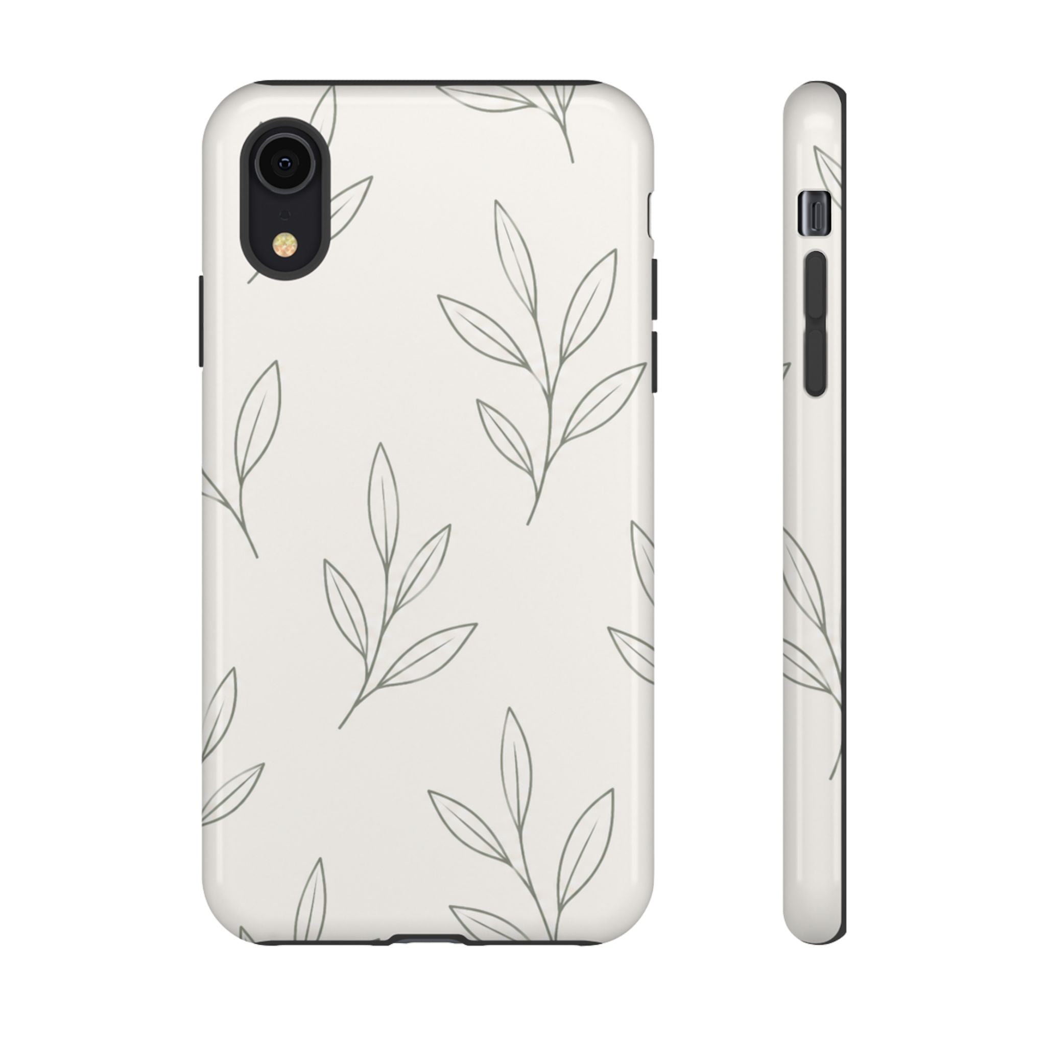 Floral Leaf Tough Phone Case — Minimal Botanical Protective Phone Cover