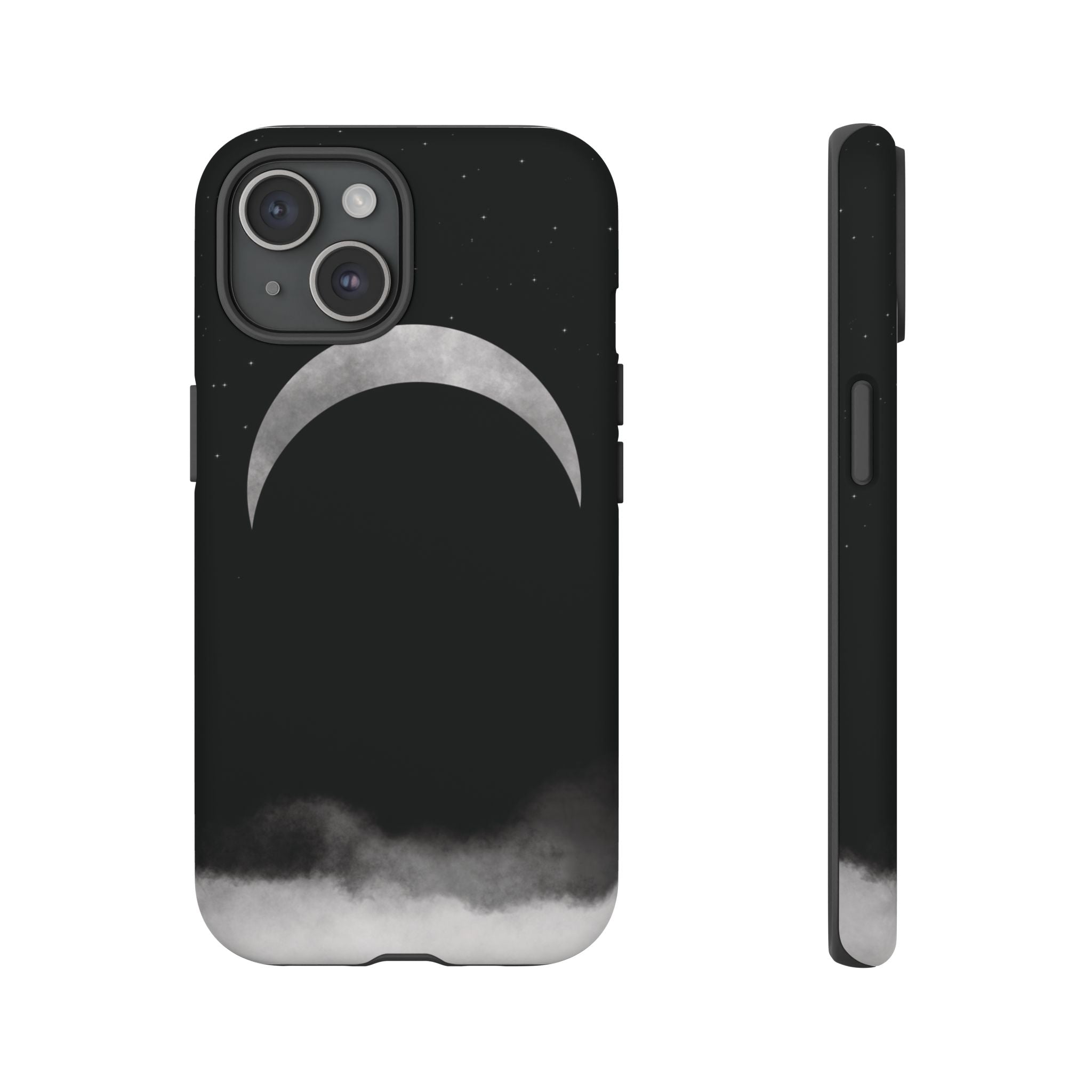 Lunar Crescent Tough Phone Case — Black Moon & Fog Protective Cover
