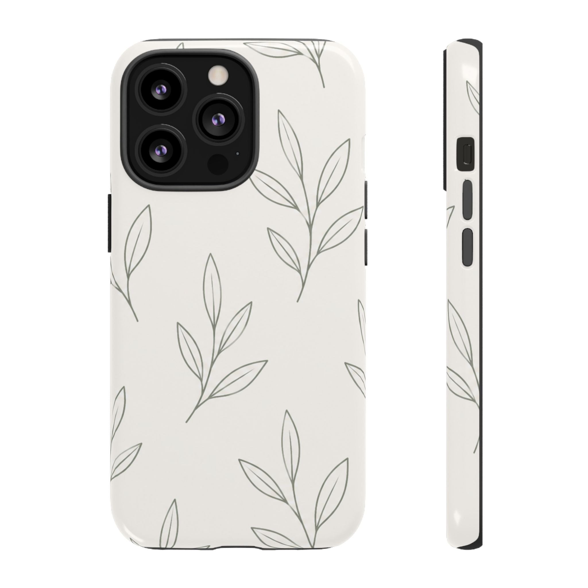Floral Leaf Tough Phone Case — Minimal Botanical Protective Phone Cover