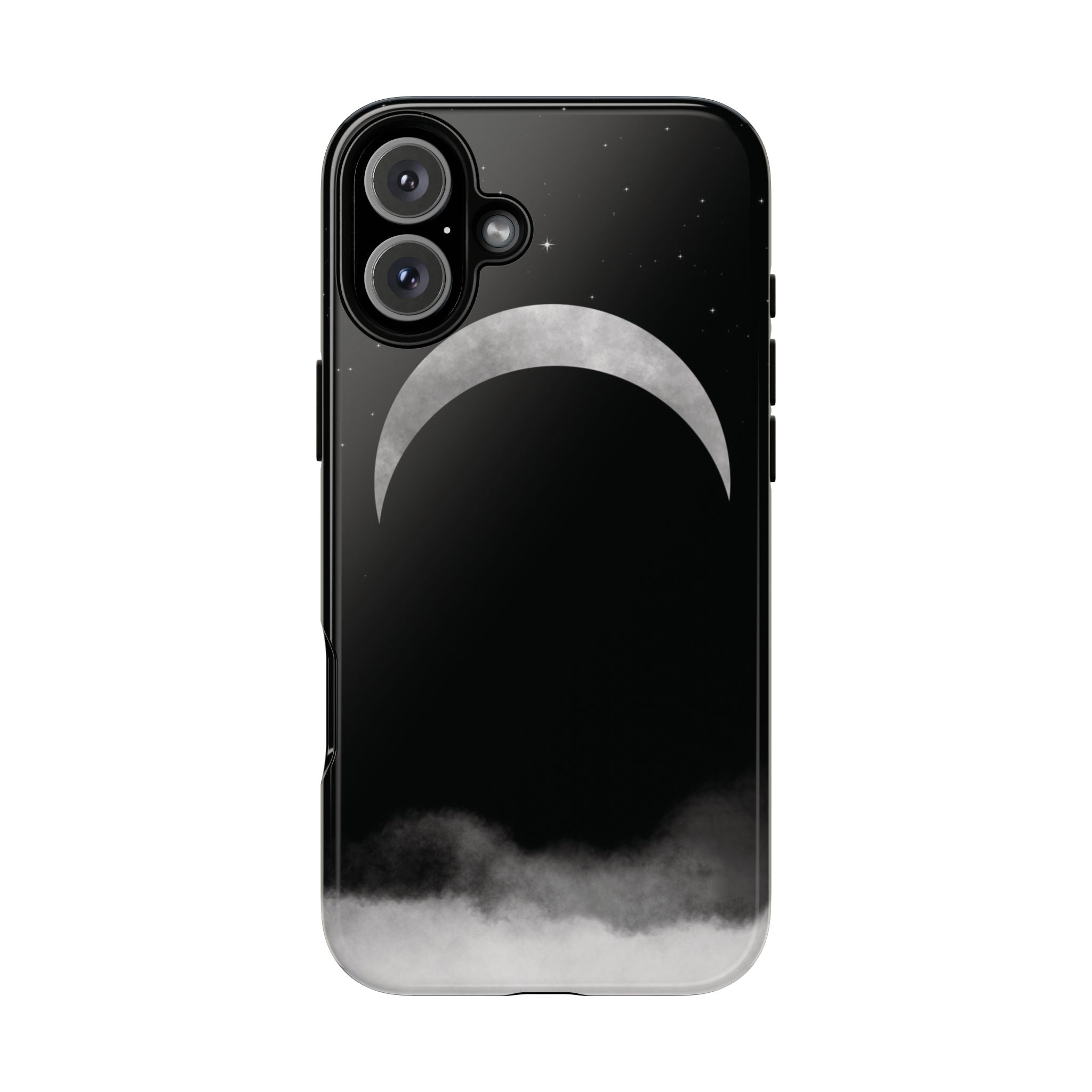 Lunar Crescent Tough Phone Case — Black Moon & Fog Protective Cover