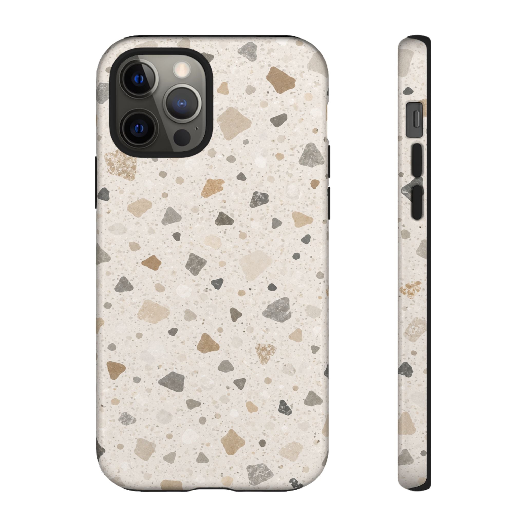 Terrazzo Pattern Tough Phone Case — Neutral Stone Speckle iPhone Cover