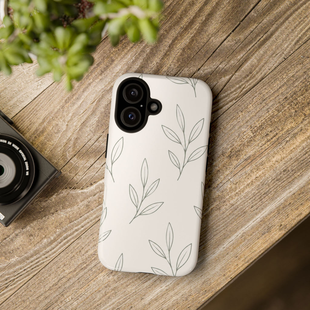 Floral Leaf Tough Phone Case — Minimal Botanical Protective Phone Cover