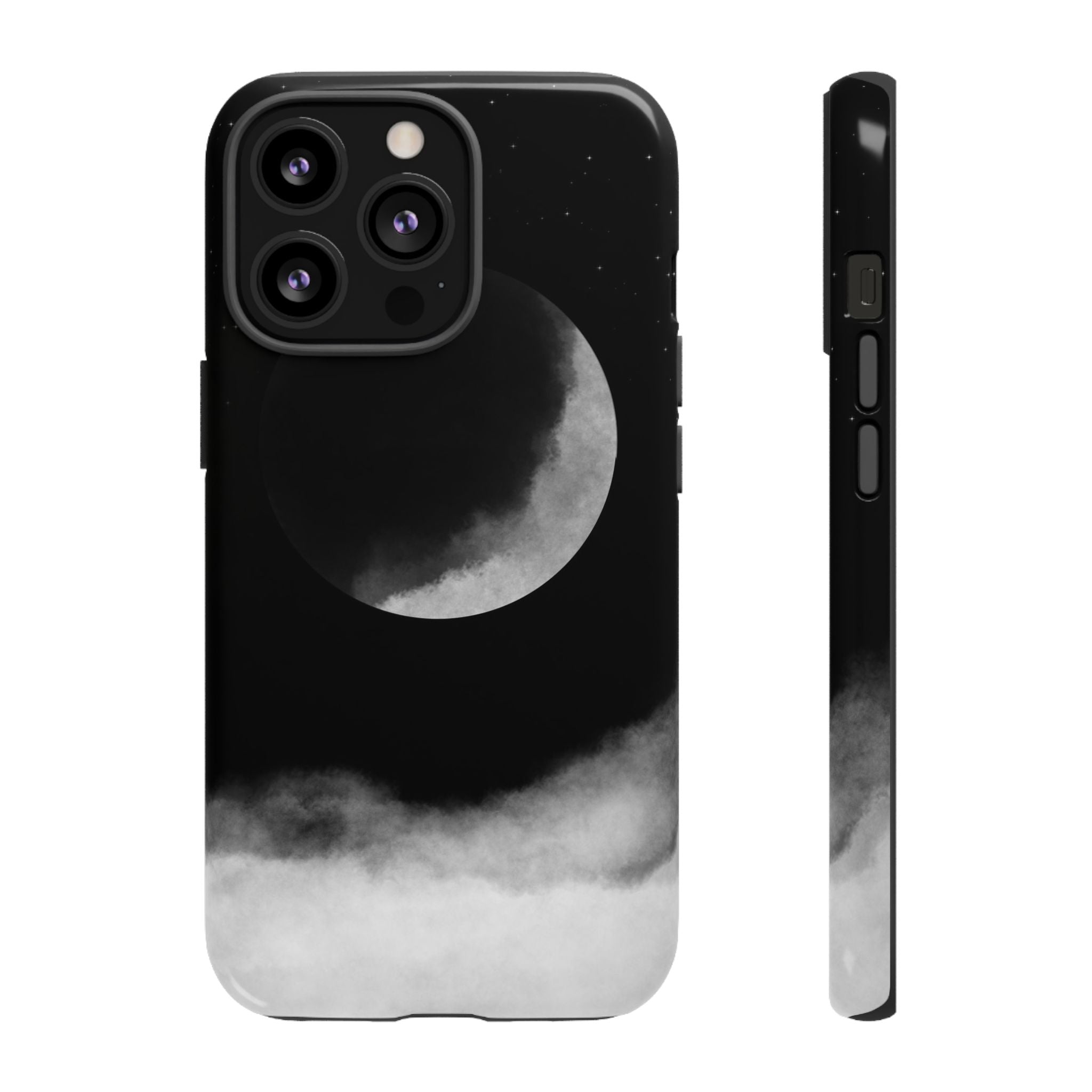 Moonlit Cloud Phone Case — Black Crescent Night Sky iPhone Cover