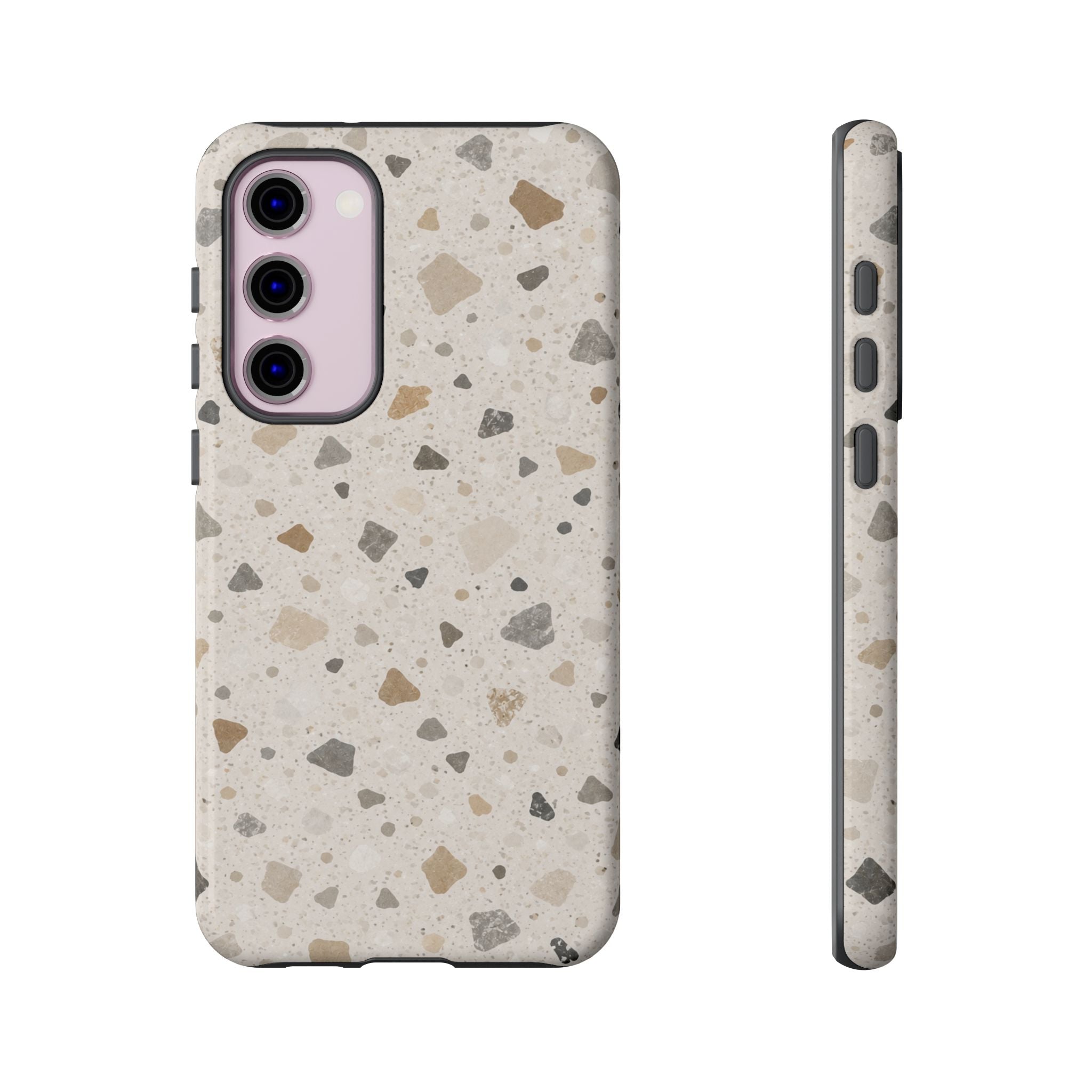 Terrazzo Pattern Tough Phone Case — Neutral Stone Speckle iPhone Cover