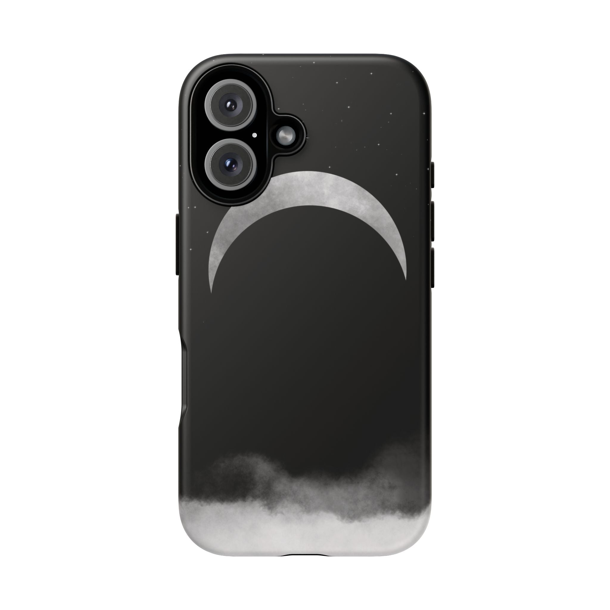 Lunar Crescent Tough Phone Case — Black Moon & Fog Protective Cover