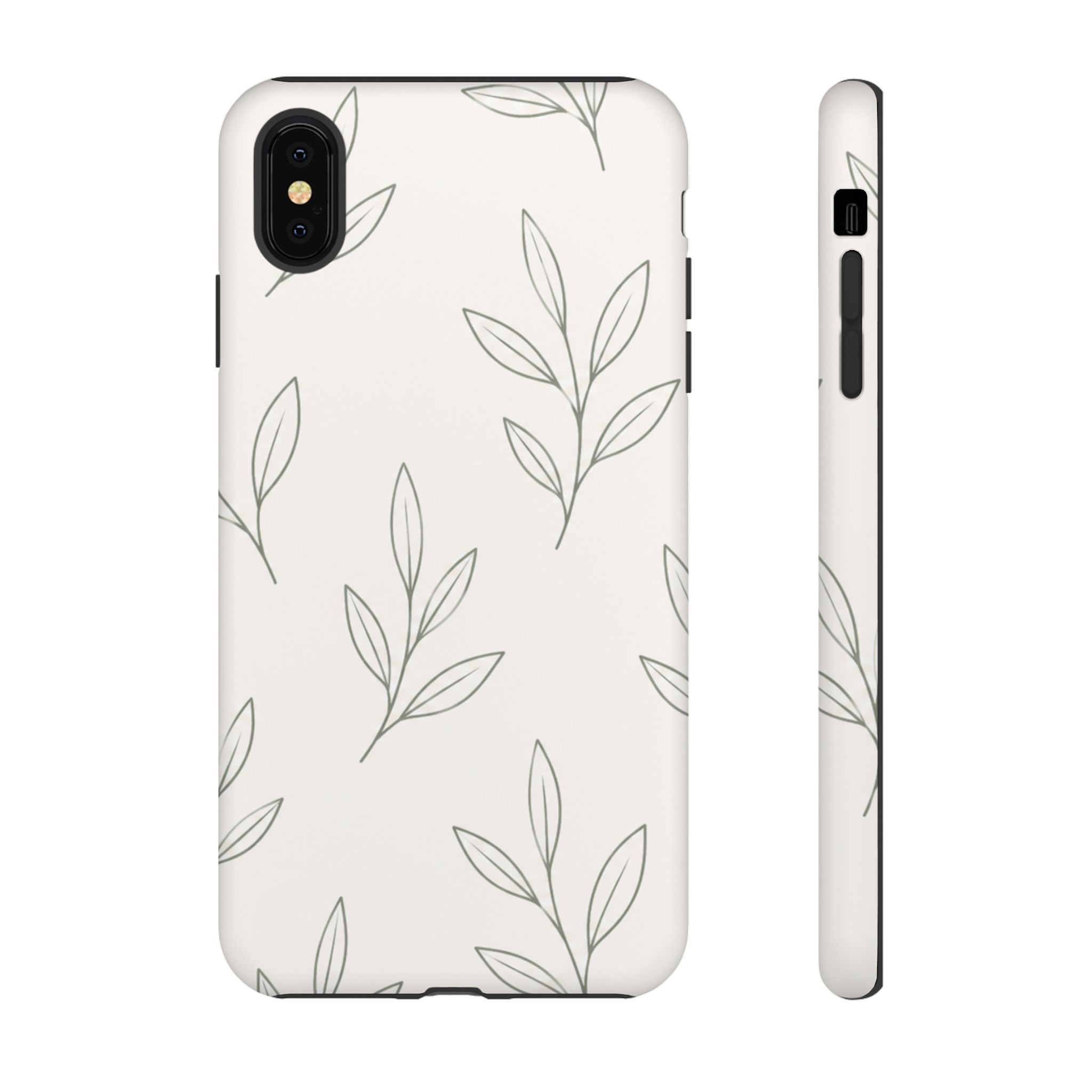 Floral Leaf Tough Phone Case — Minimal Botanical Protective Phone Cover