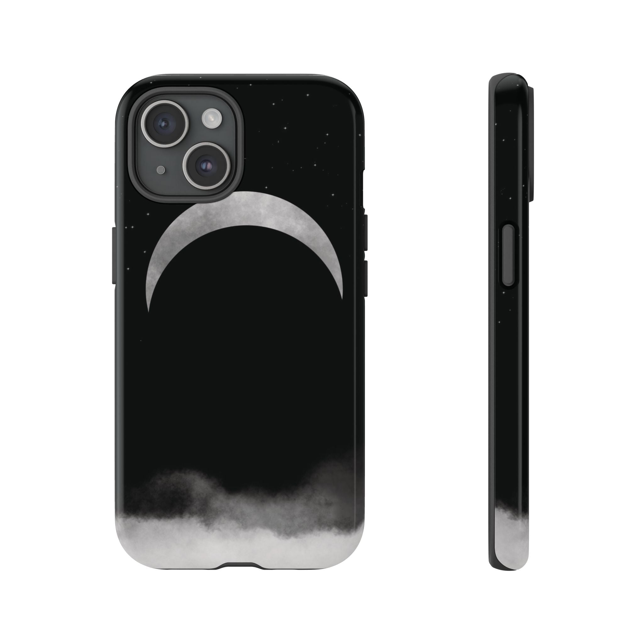 Lunar Crescent Tough Phone Case — Black Moon & Fog Protective Cover