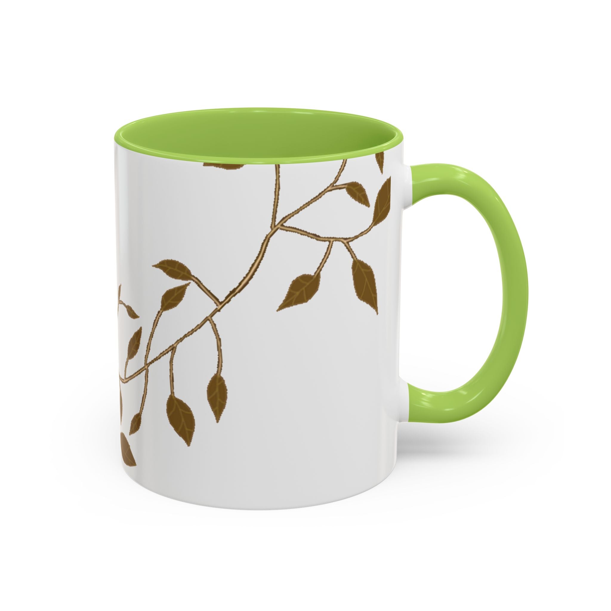 Botanical Accent Coffee Mug — Gold Leaf Branch Design (11/15oz)