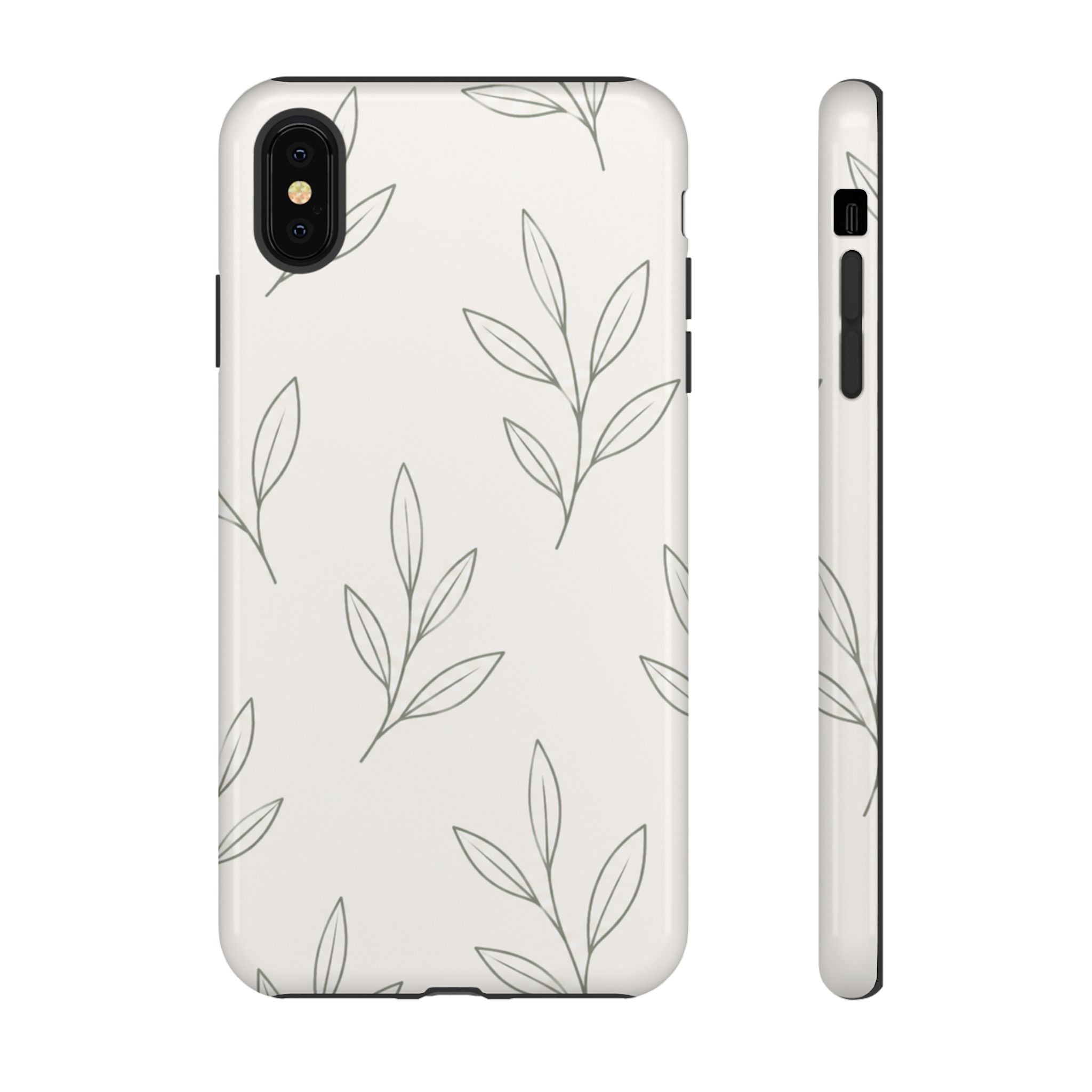 Floral Leaf Tough Phone Case — Minimal Botanical Protective Phone Cover