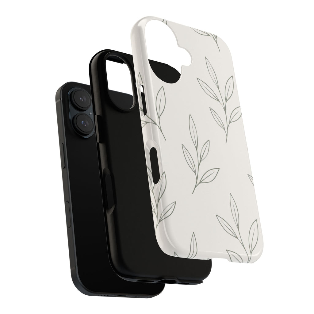 Floral Leaf Tough Phone Case — Minimal Botanical Protective Phone Cover